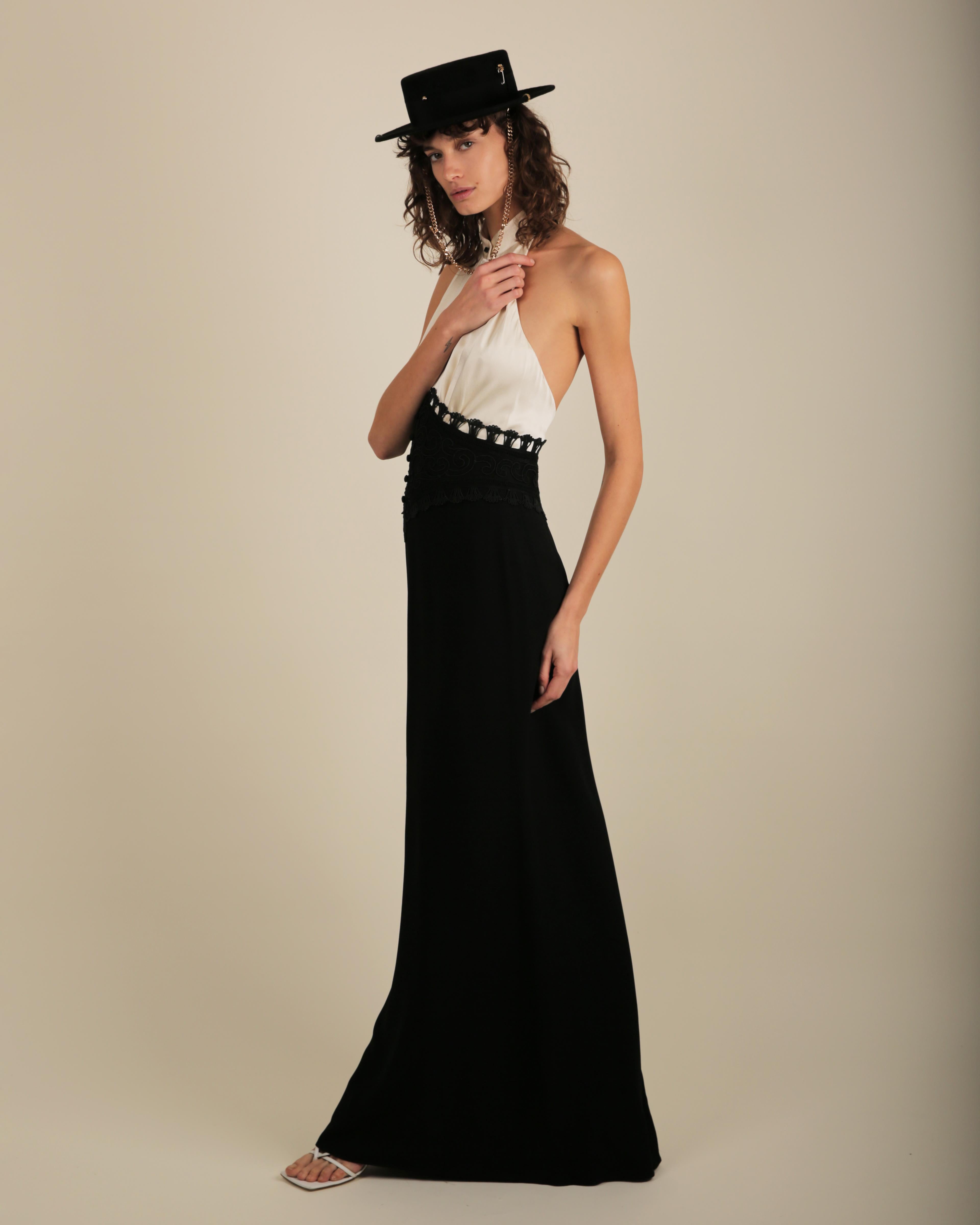 Black Ralph Lauren SS 2013 black white sleeveless halter backless button up dress gown For Sale
