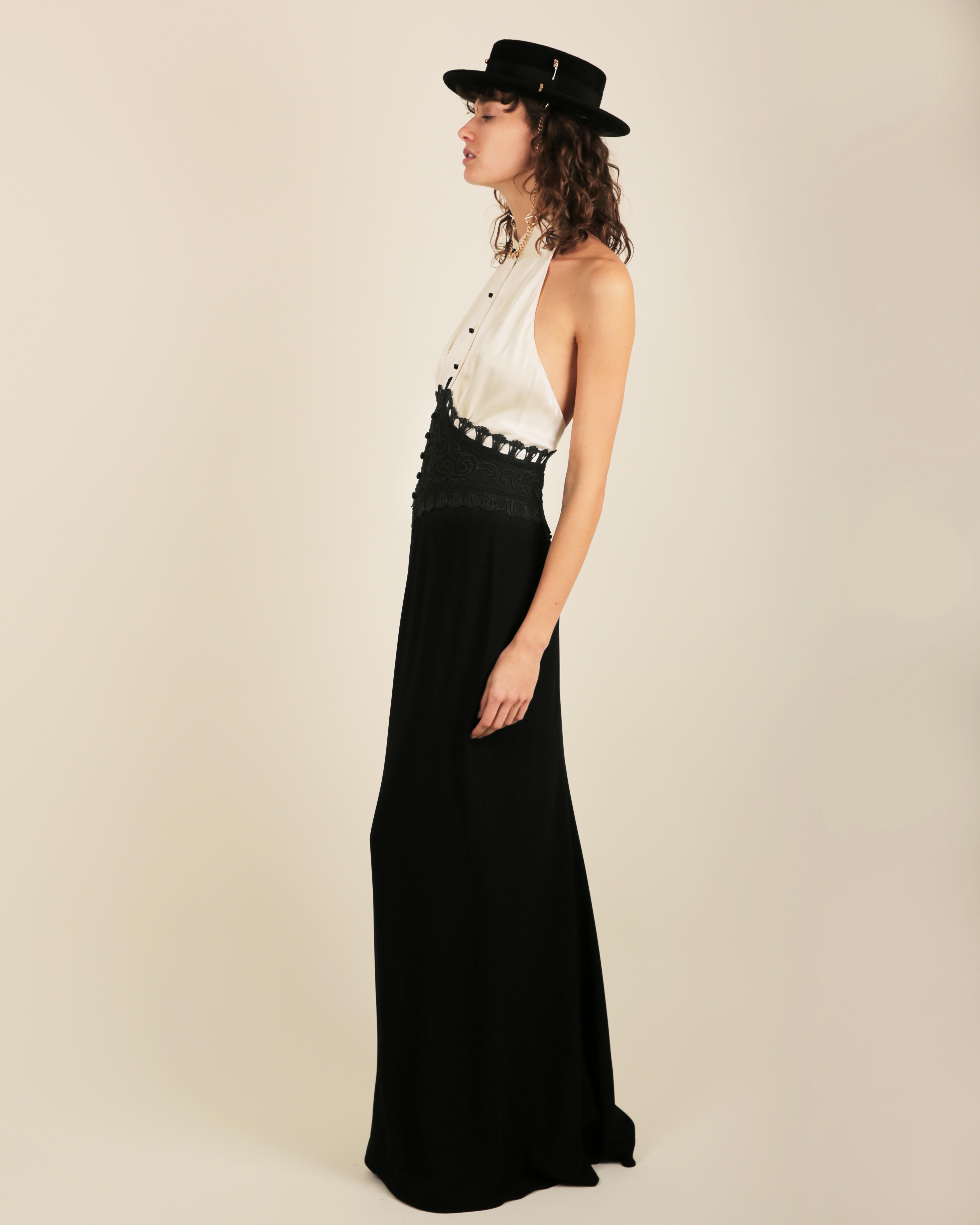 Ralph Lauren SS 2013 black white sleeveless halter backless button up dress gown In Excellent Condition For Sale In Paris, FR