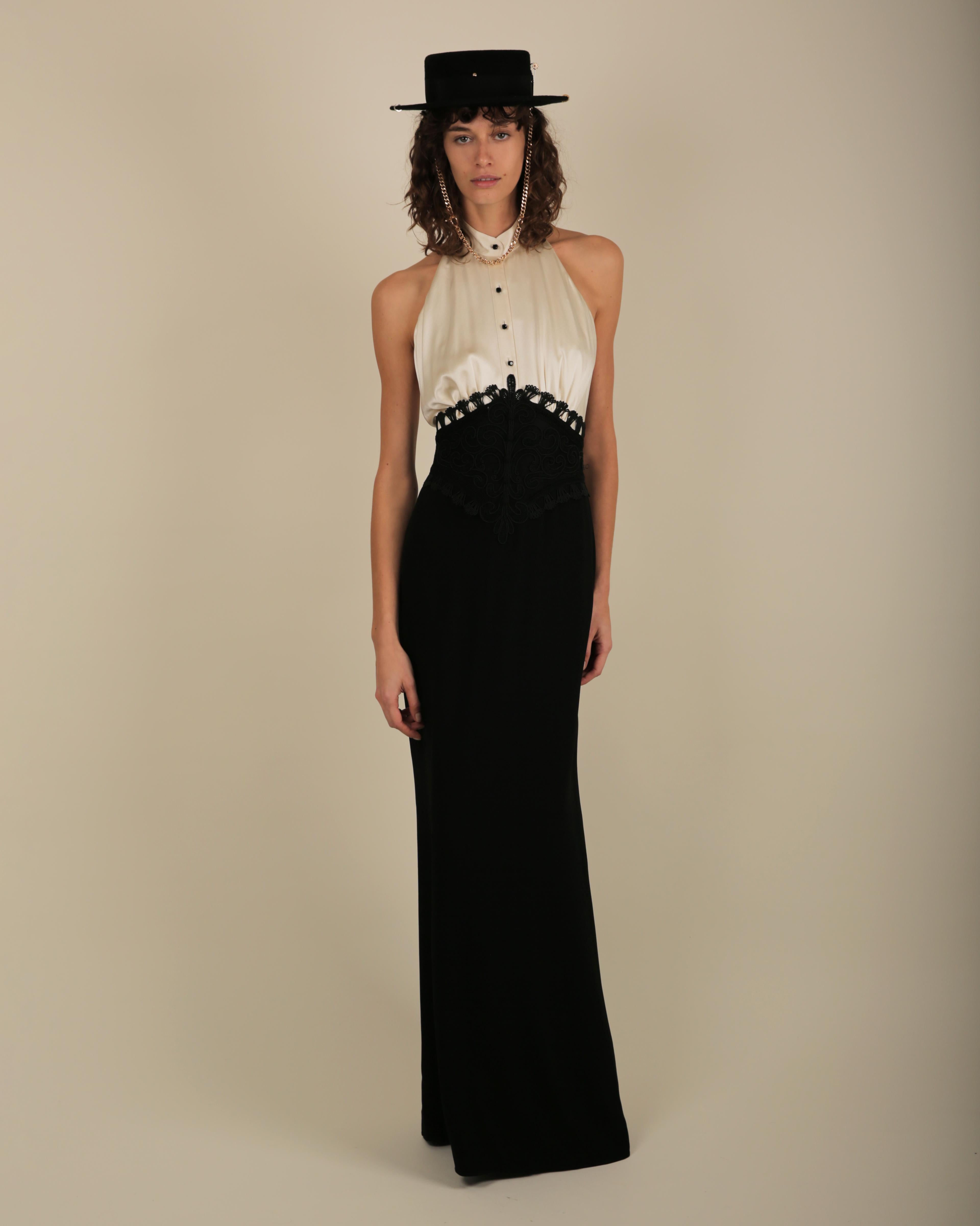 Women's or Men's Ralph Lauren SS 2013 black white sleeveless halter backless button up dress gown For Sale