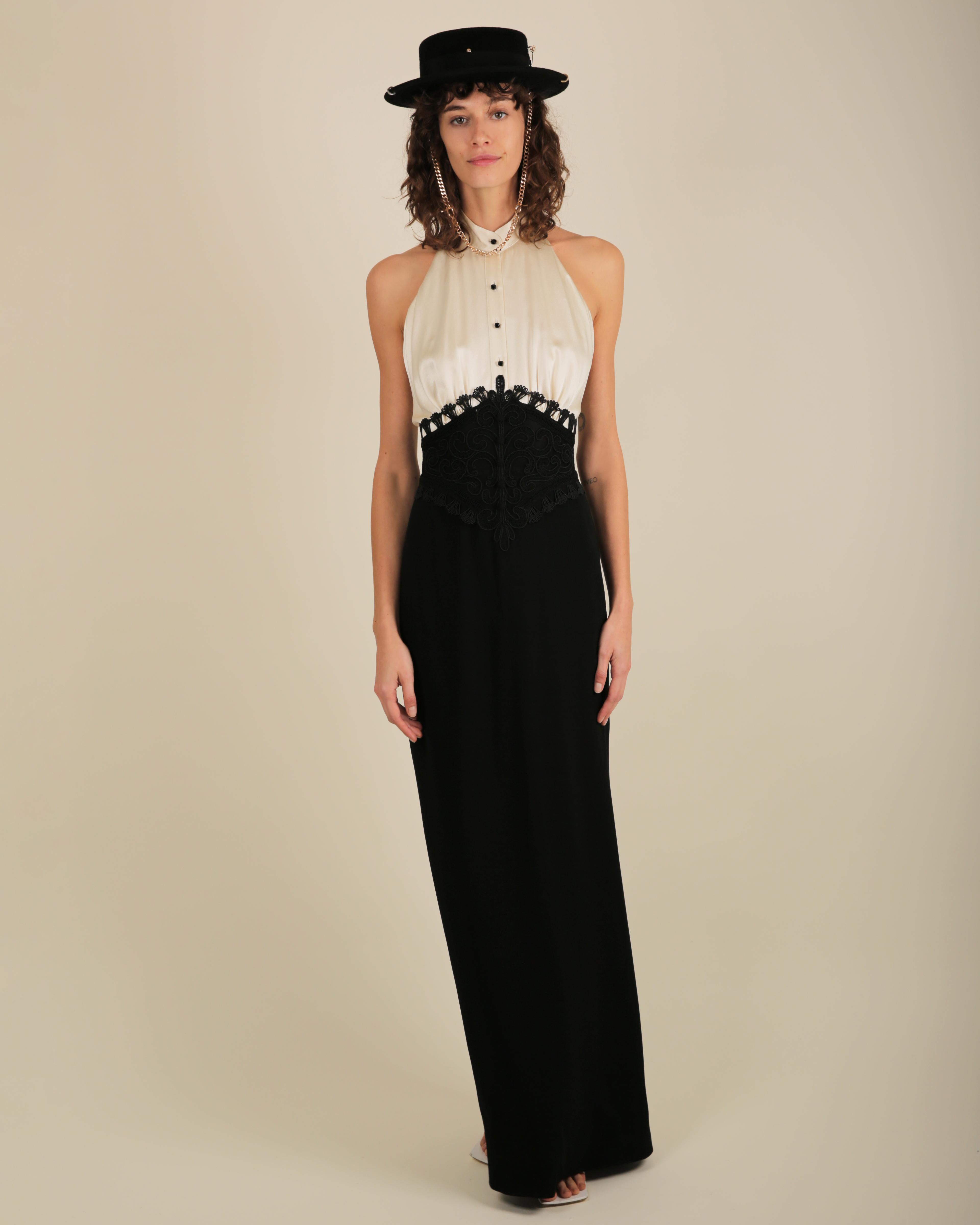 Ralph Lauren SS 2013 black white sleeveless halter backless button up dress gown For Sale 1