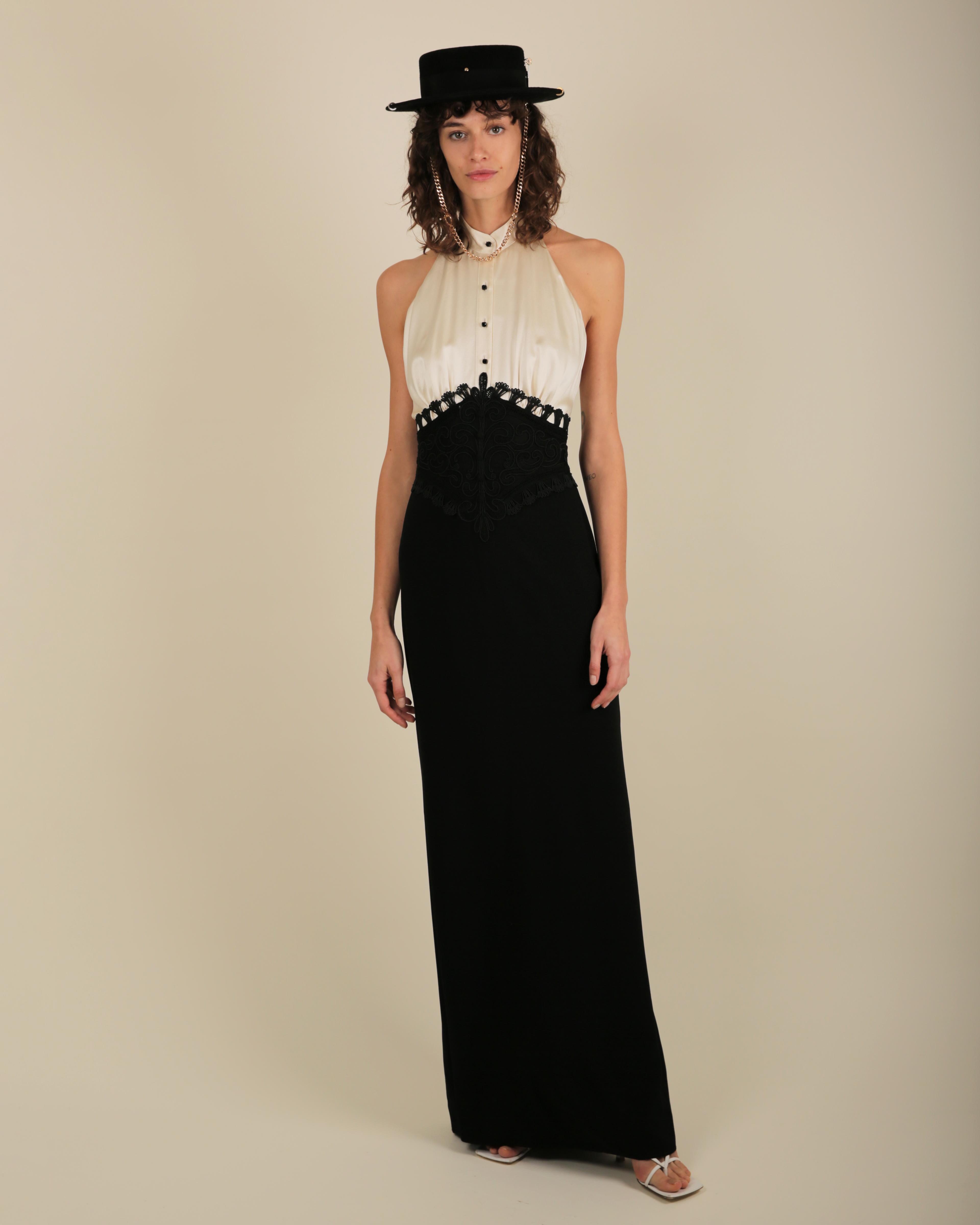 Ralph Lauren SS 2013 black white sleeveless halter backless button up dress gown For Sale 2