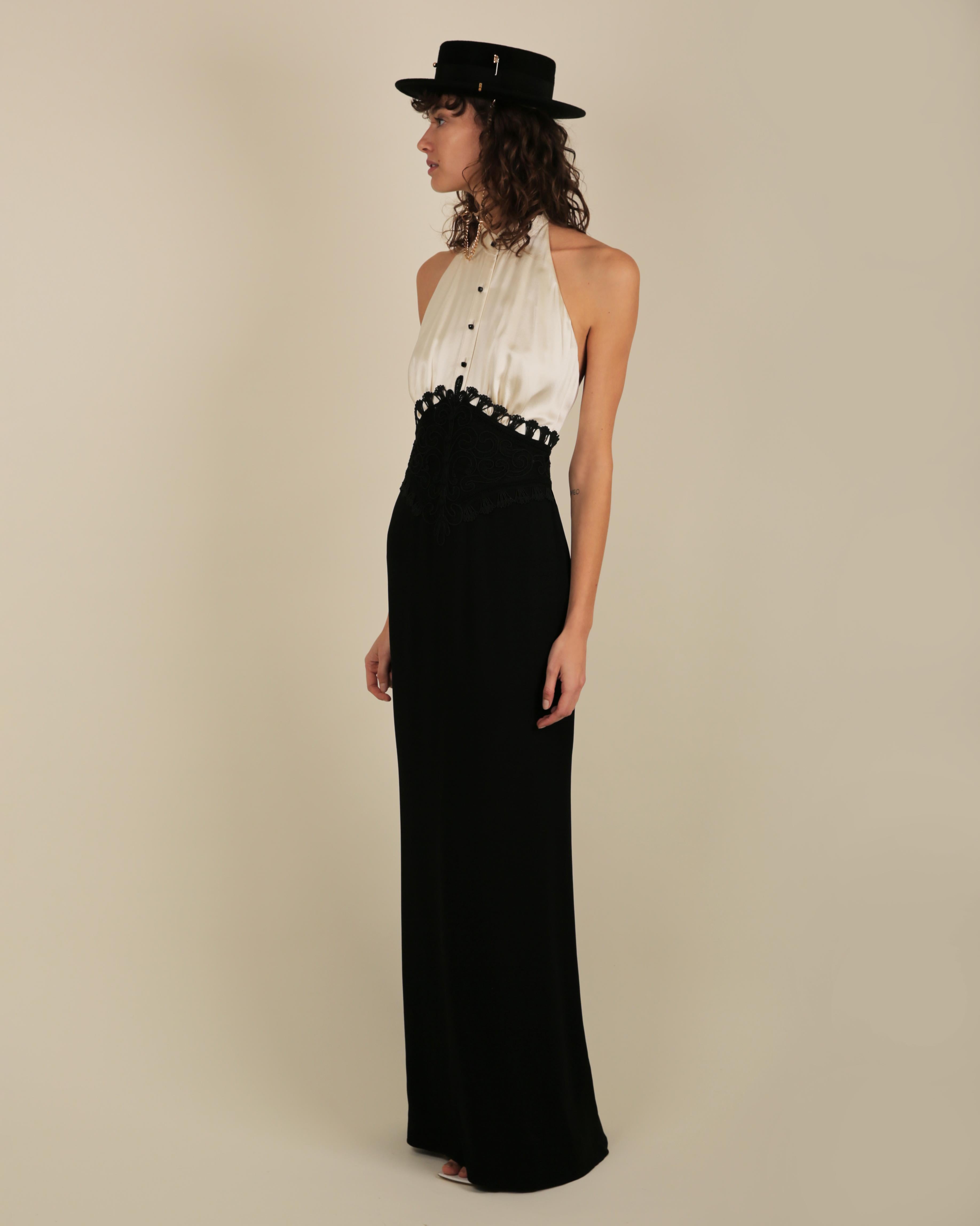Ralph Lauren SS 2013 black white sleeveless halter backless button up dress gown For Sale 3