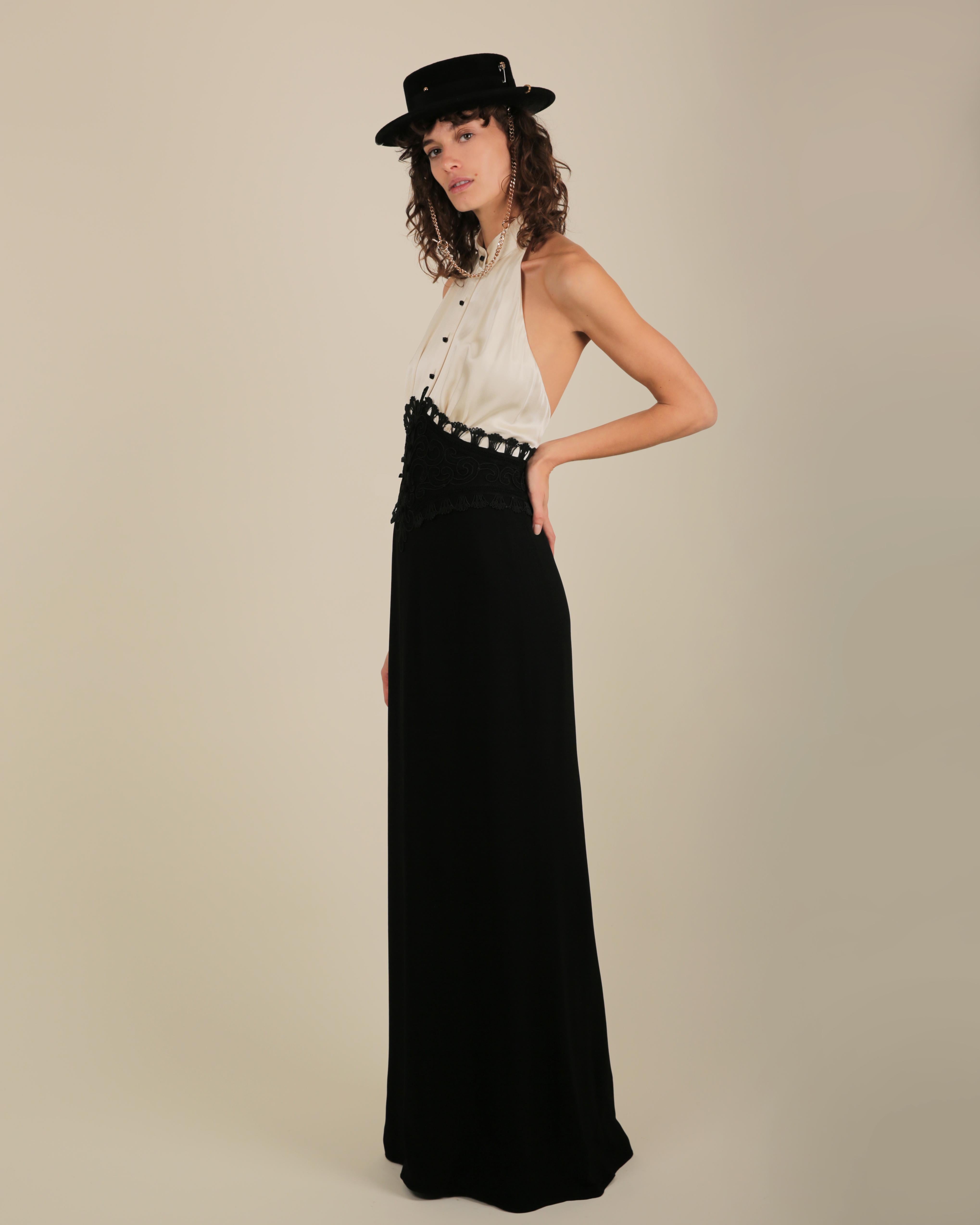 Ralph Lauren SS 2013 black white sleeveless halter backless button up dress gown For Sale 4