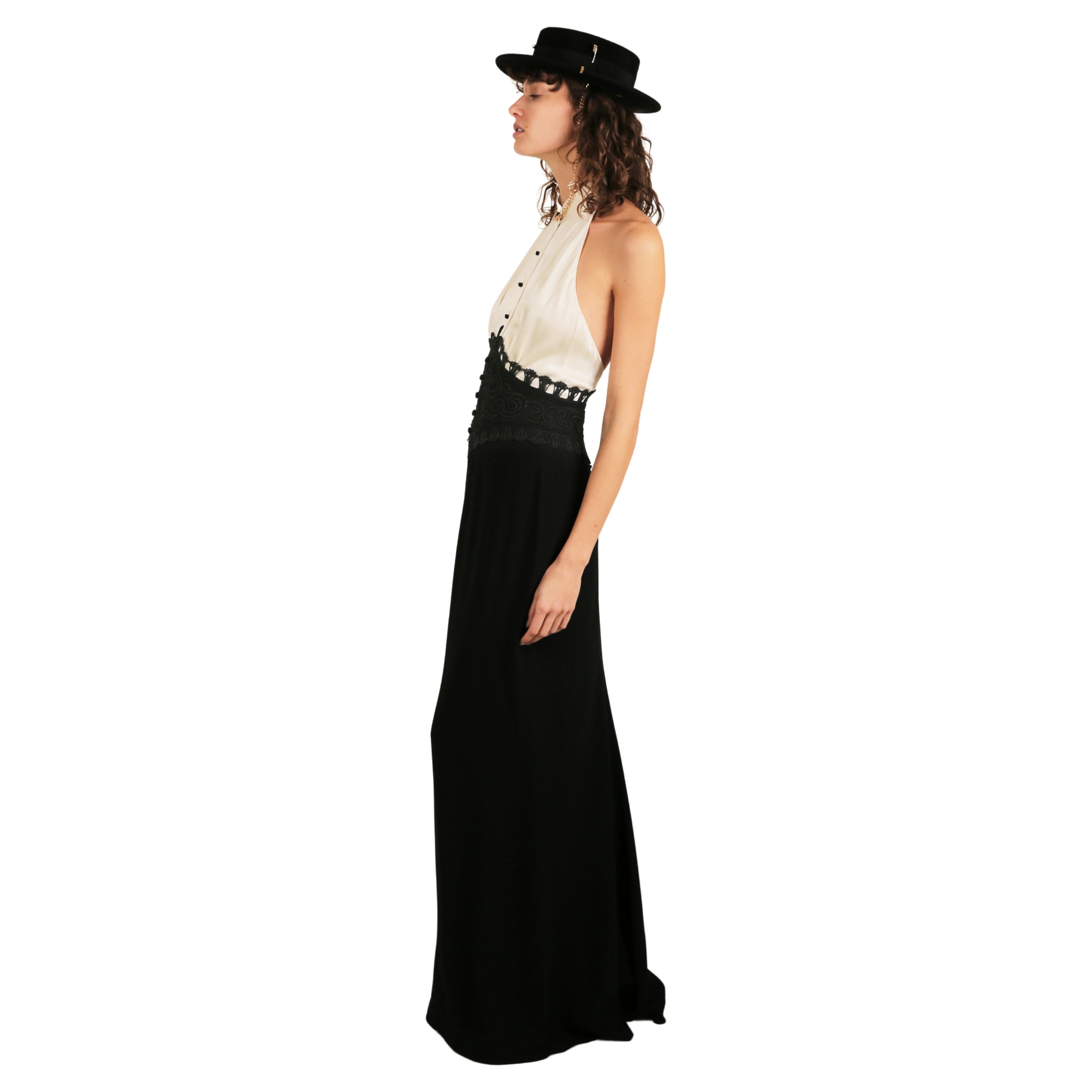Ralph Lauren SS 2013 black white sleeveless halter backless button up dress gown For Sale