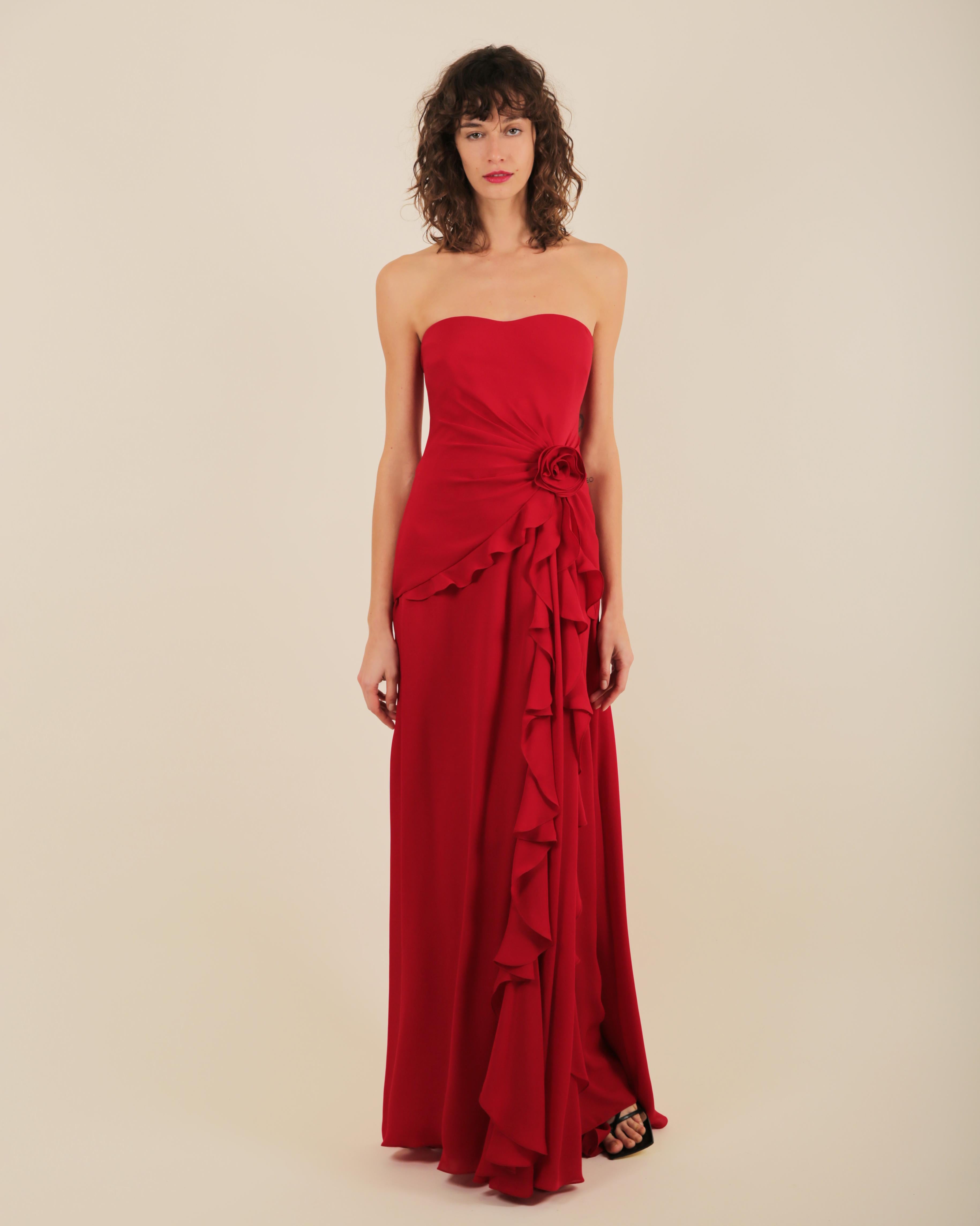 Ralph Lauren SS 2013 strapless bustier red sweetheart neck train silk gown dress 6