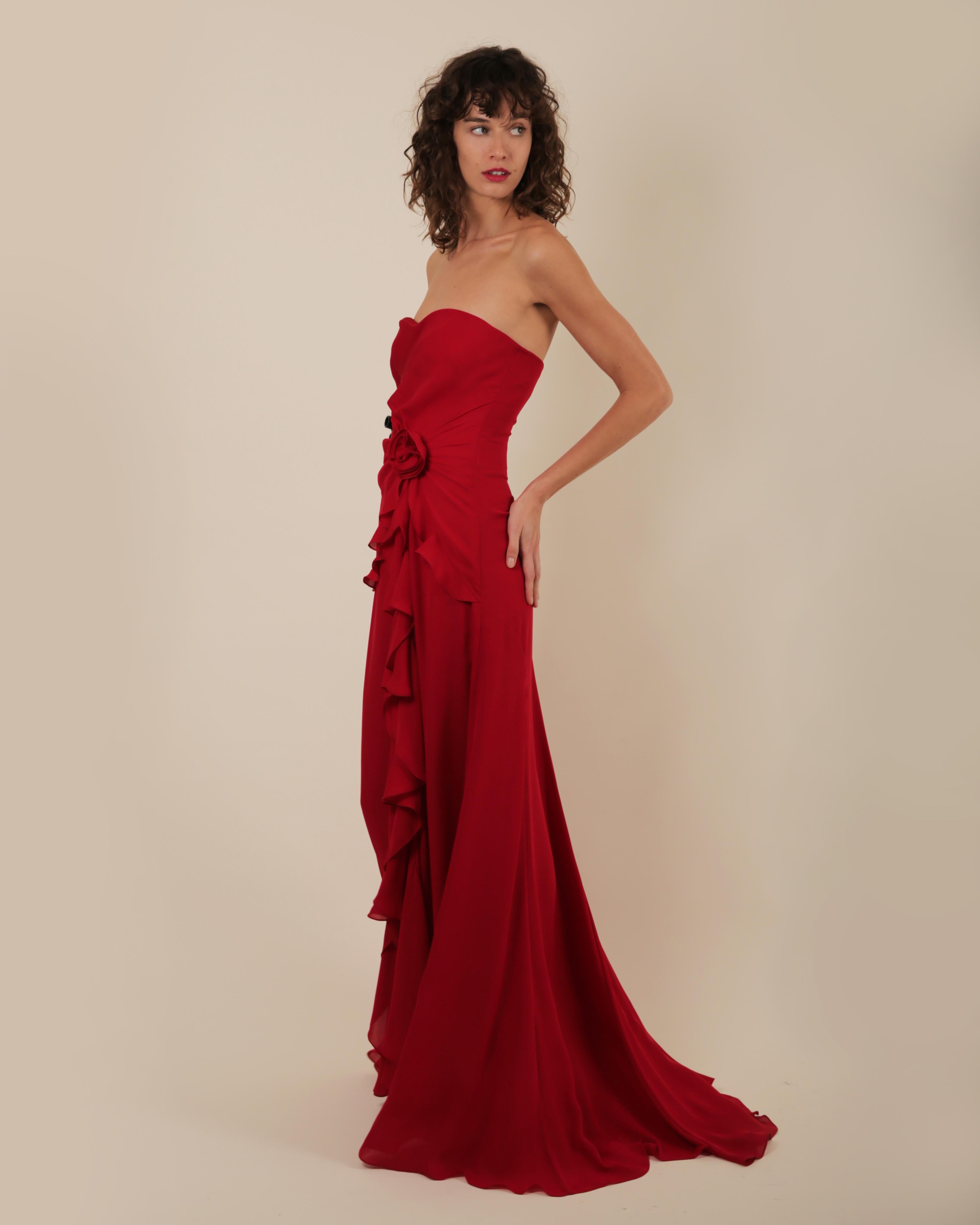 Ralph Lauren SS 2013 strapless bustier red sweetheart neck train silk gown dress 8