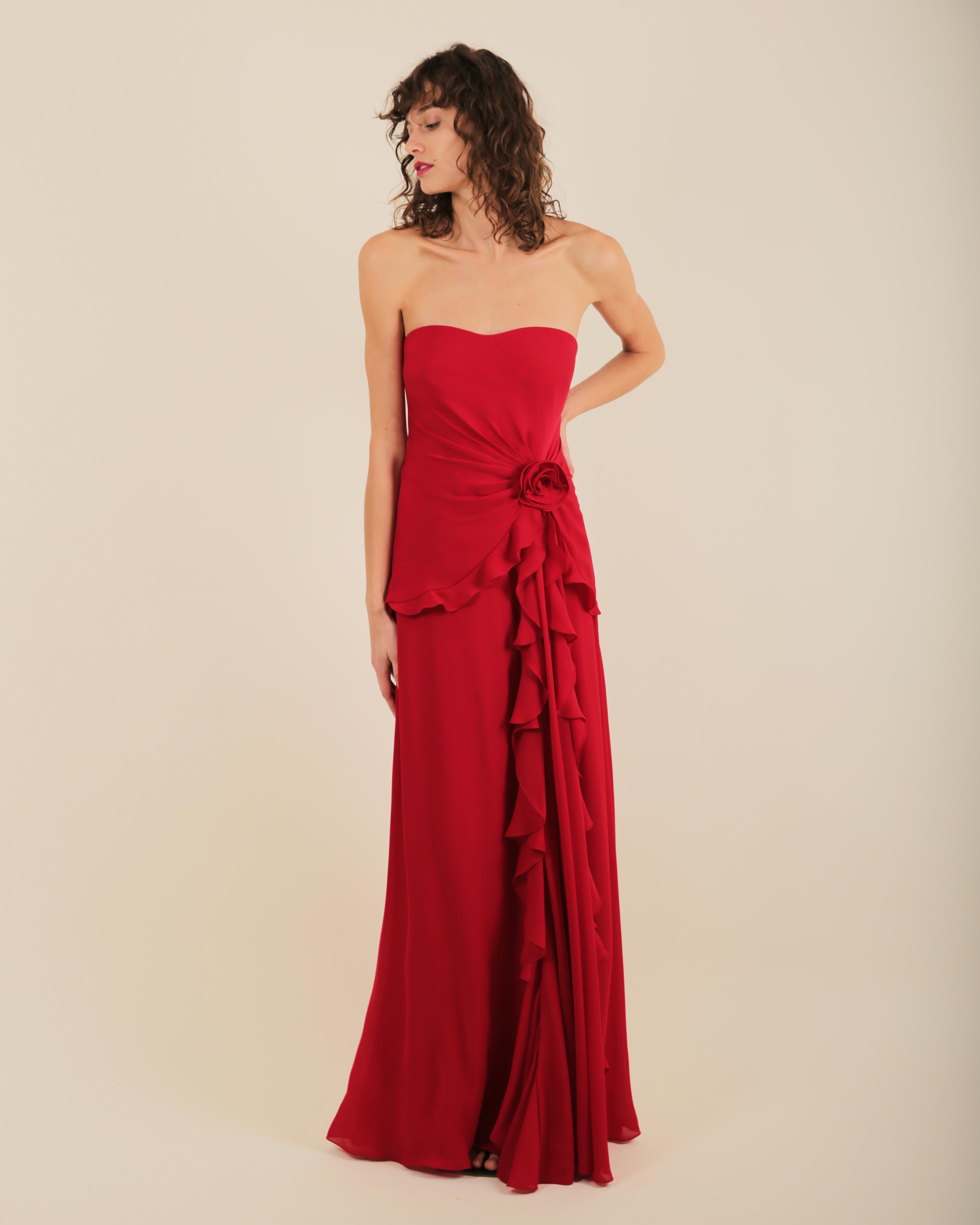 Ralph Lauren SS 2013 strapless bustier red sweetheart neck train silk gown dress 10