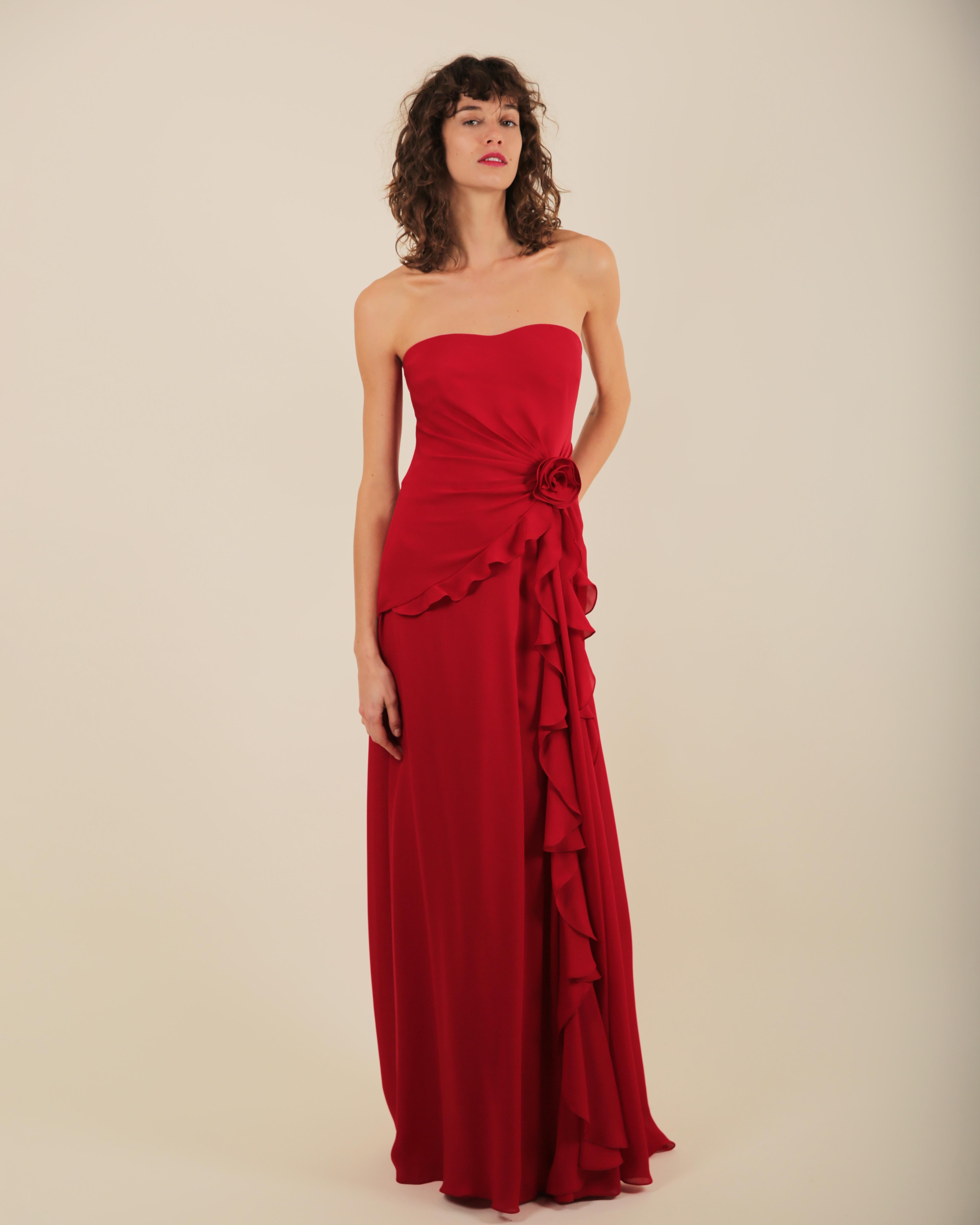 Ralph Lauren SS 2013 strapless bustier red sweetheart neck train silk gown dress 12