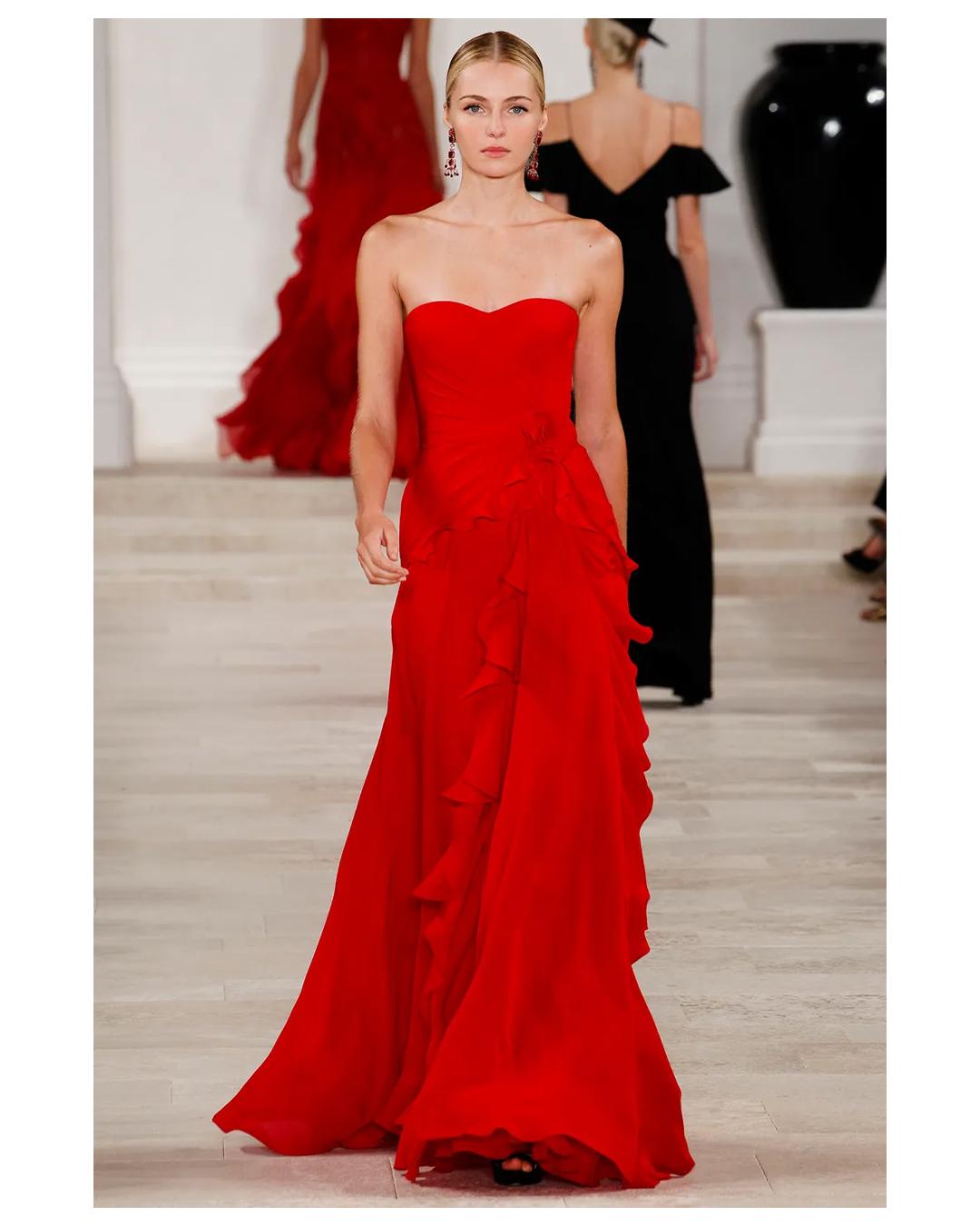 Ralph Lauren SS 2013 strapless bustier red sweetheart neck train silk gown dress 14