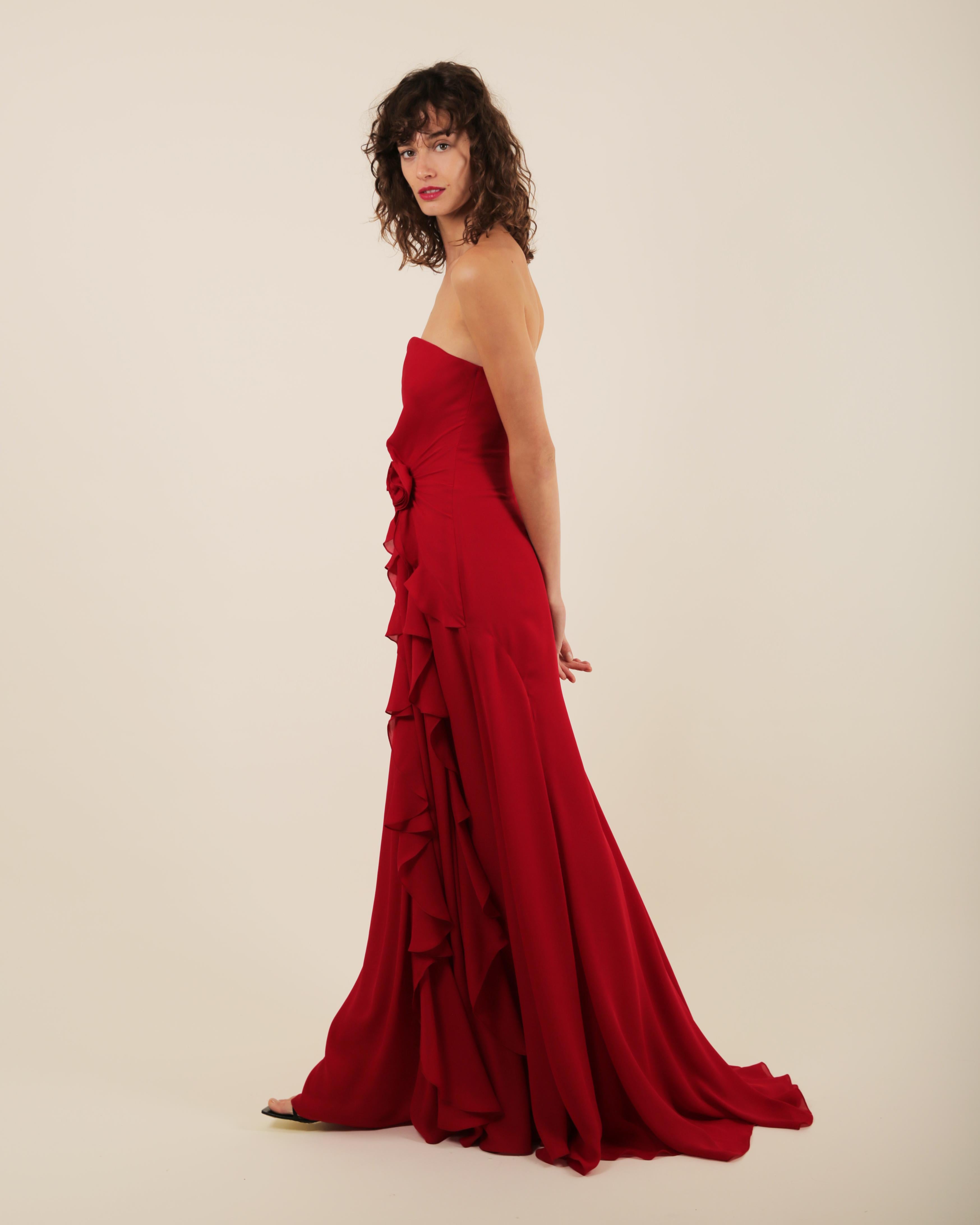 Ralph Lauren SS 2013 strapless bustier red sweetheart neck train silk gown dress In Excellent Condition In Paris, FR