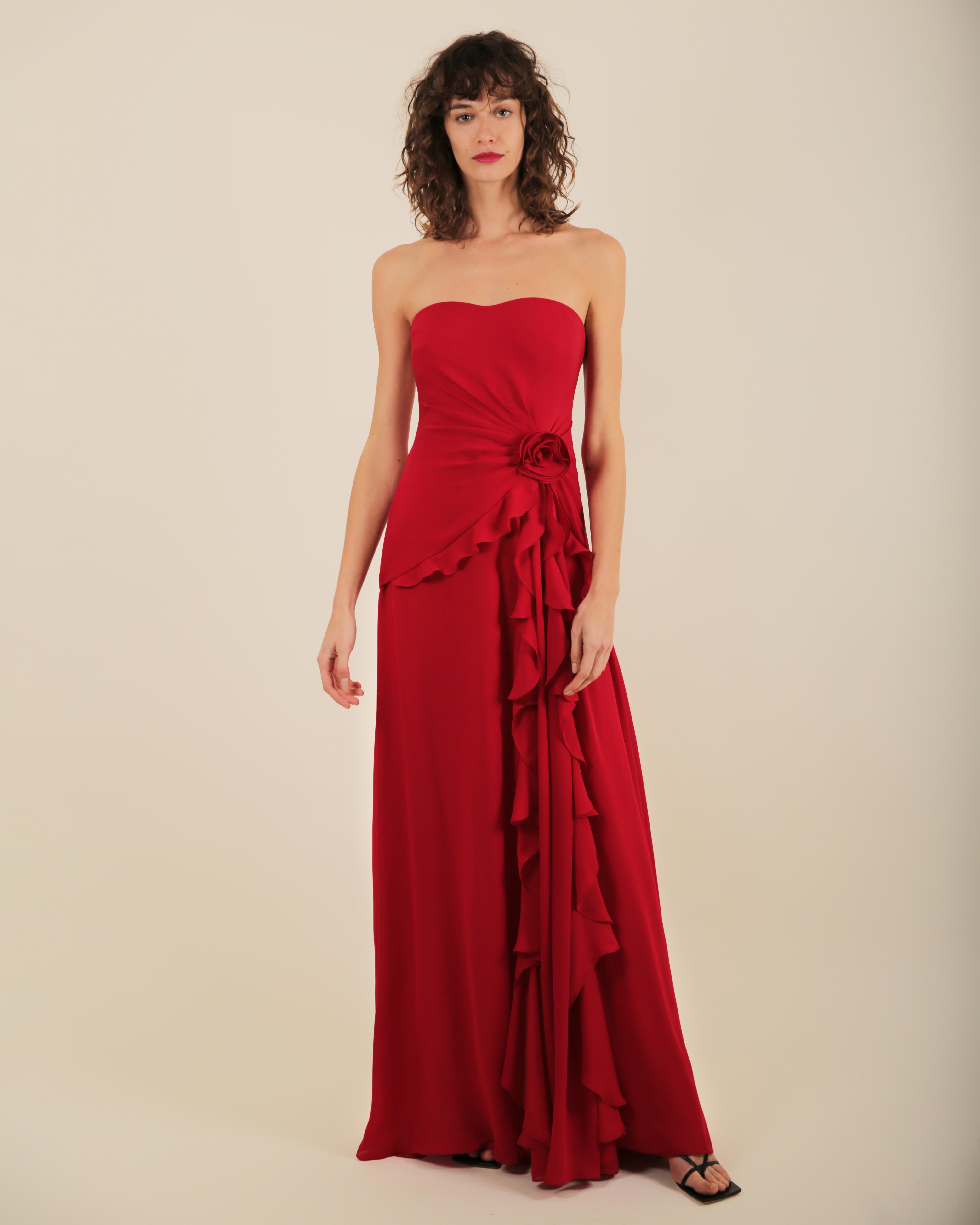 Women's Ralph Lauren SS 2013 strapless bustier red sweetheart neck train silk gown dress