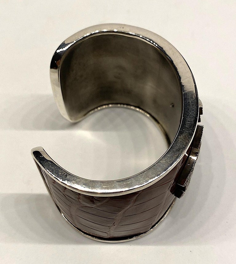 Ralph Lauren Sterling and Leather Cuff Bracelet at 1stDibs