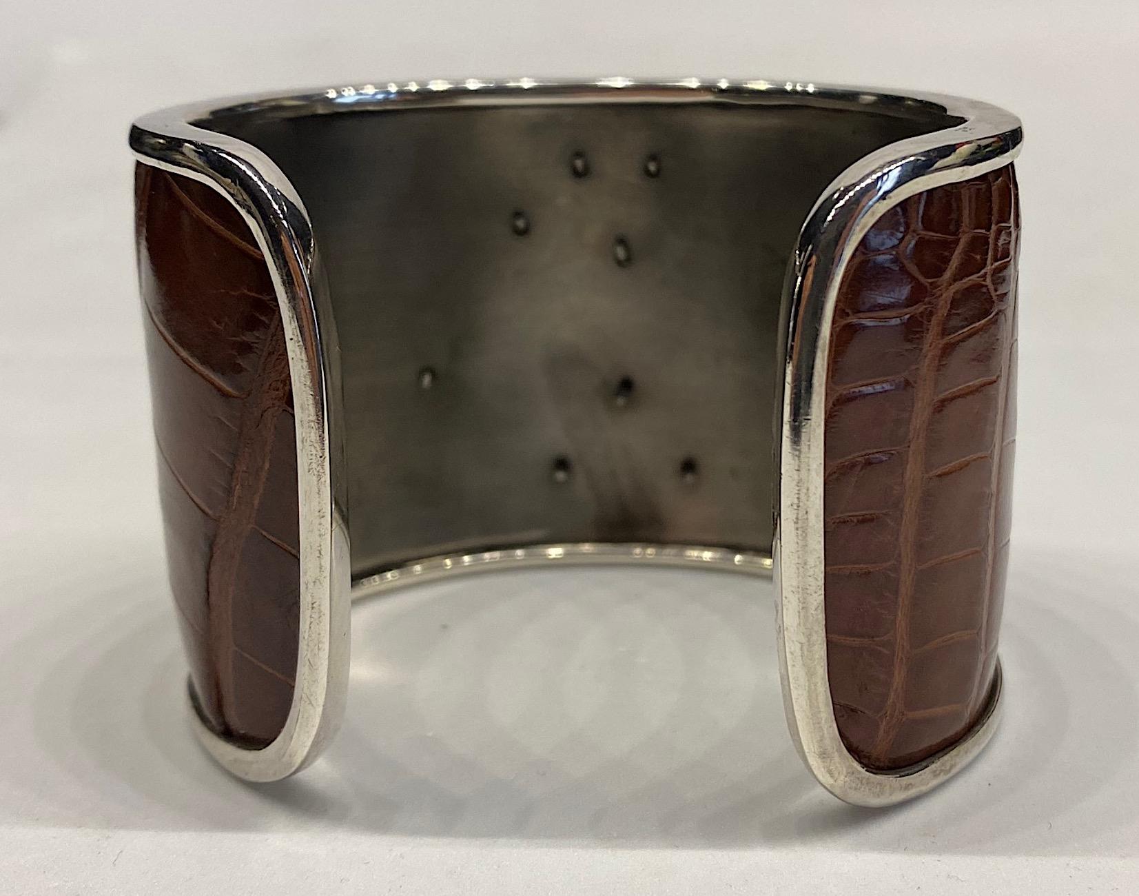 Ralph Lauren Sterling & Leather Cuff Bracelet In Excellent Condition In New York, NY