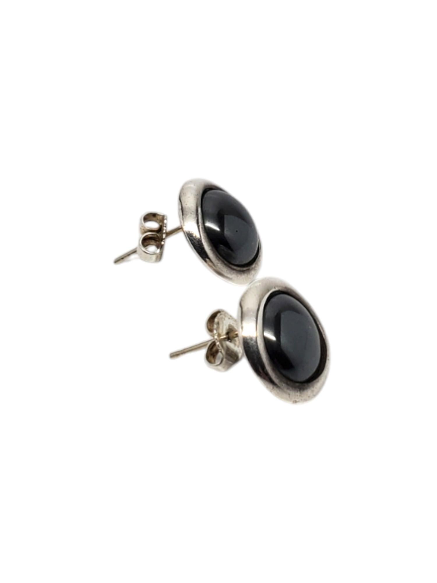 Ralph Lauren Sterling Silver Hematite Button Earrings #19690 In Good Condition In Washington Depot, CT