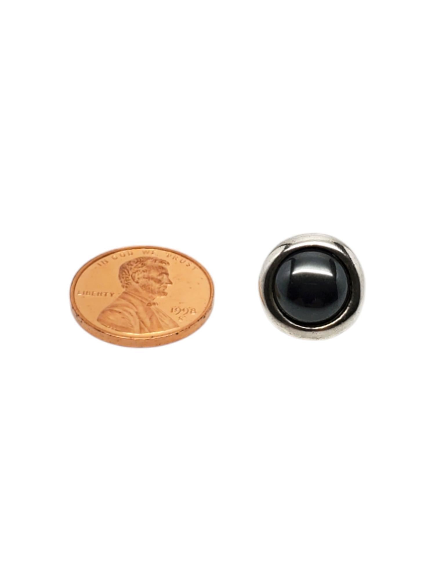 Ralph Lauren Sterling Silver Hematite Button Earrings #19690 1