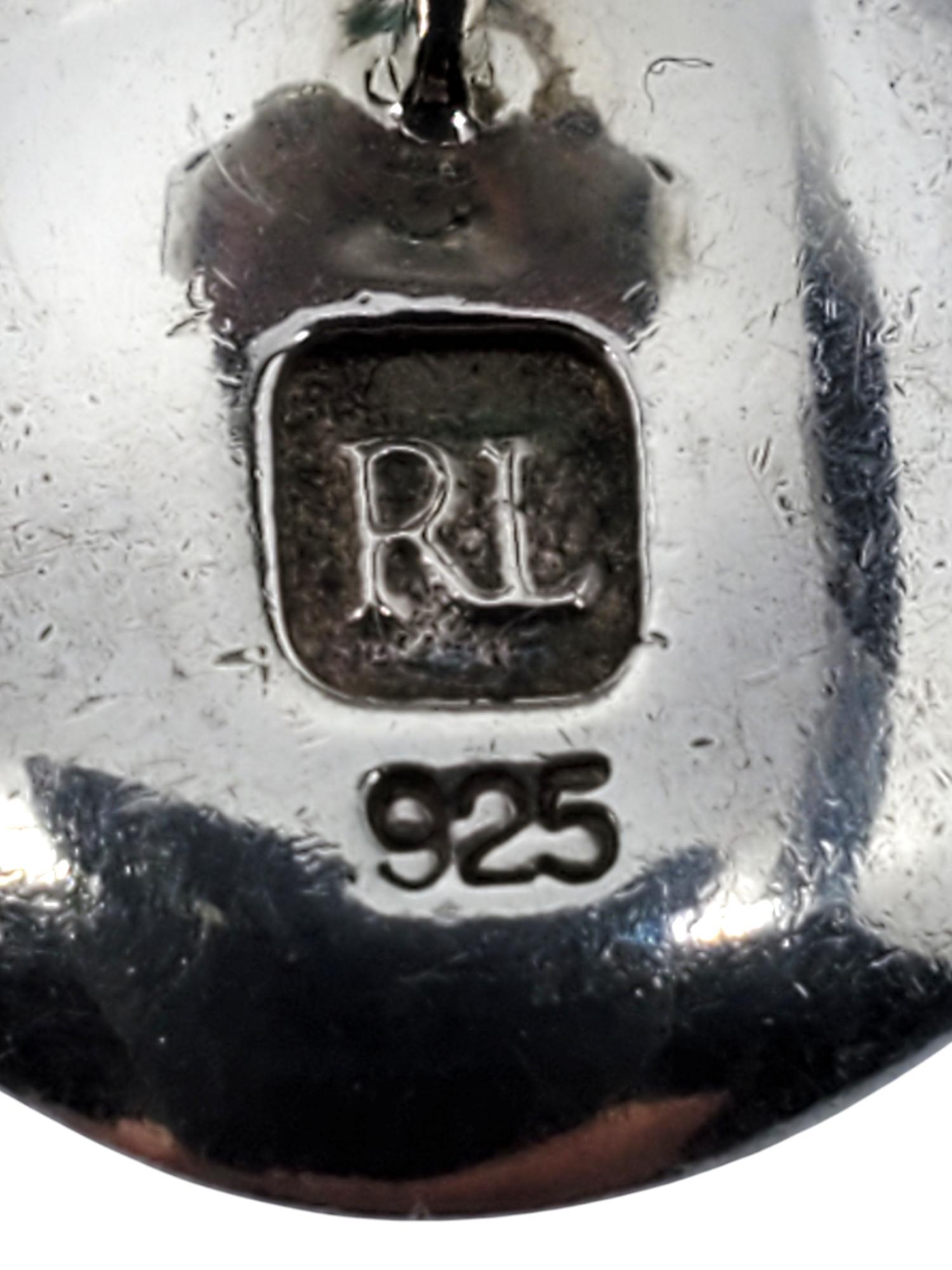 Ralph Lauren Sterling Silver Hematite Button Earrings #19690 2