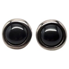 Ralph Lauren Sterling Silver Hematite Button Earrings #19690