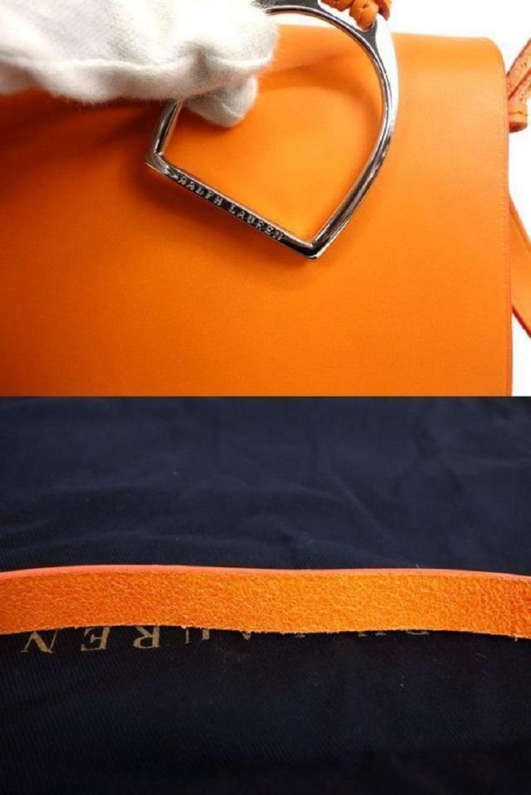 Ralph Lauren Stirrup Equestrian Saddle 235766 Orange Leather Cross Body Bag In Good Condition In Dix hills, NY