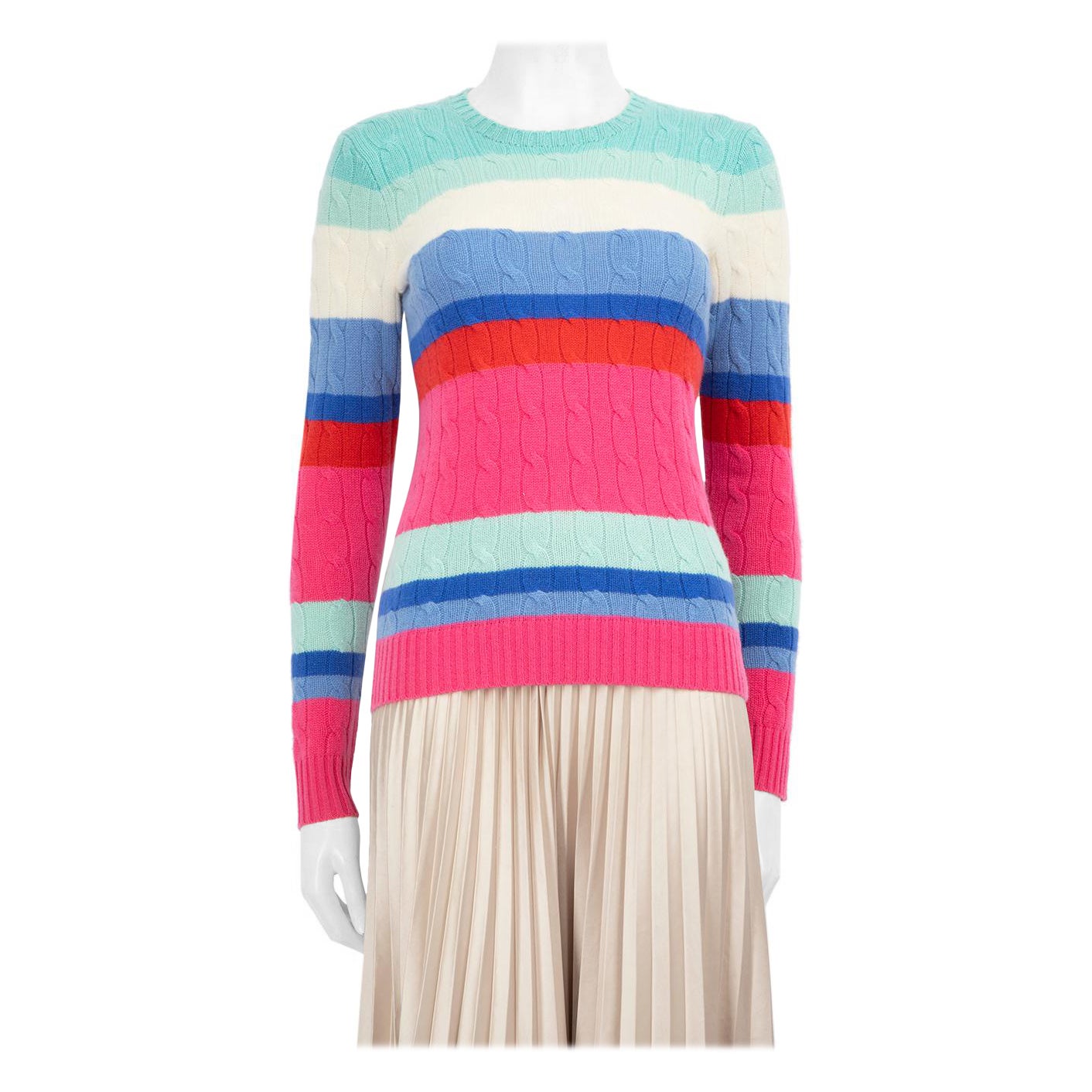 Ralph Lauren Striped Cashmere Cable Knit Jumper Size XS