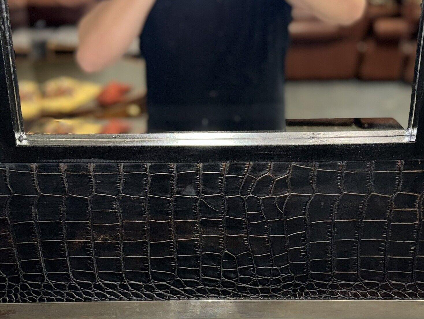 RALPH LAUREN STYLE BLACK FAUX CROCODiLE LEATHER CHROME WALL MIRROR 4