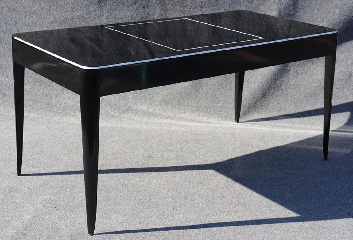 Silver Leaf Ralph Lauren Style Black Lacquer and Lucite Executive Writing Table Desk
