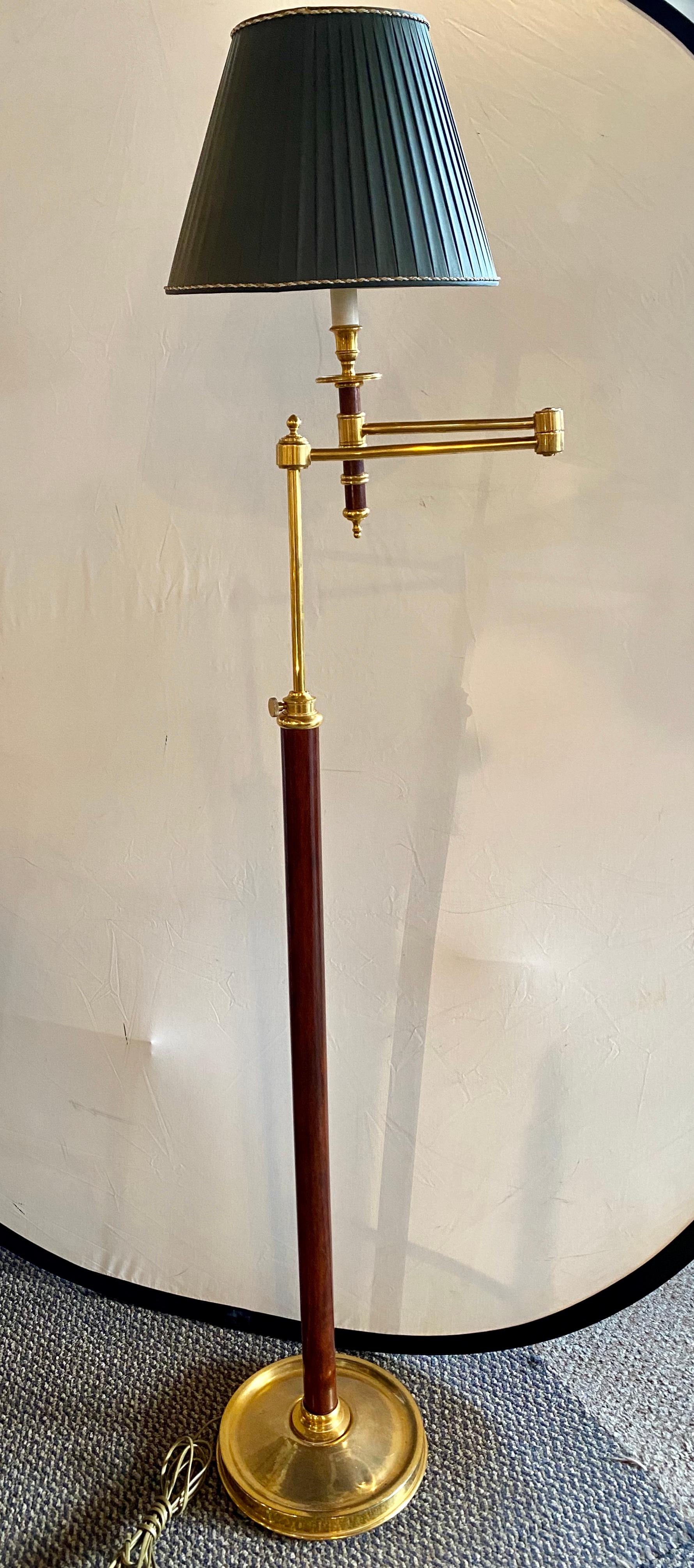 Decorator Floor or Standing Lamp, Leather Pole with Brass Custom Shade 7