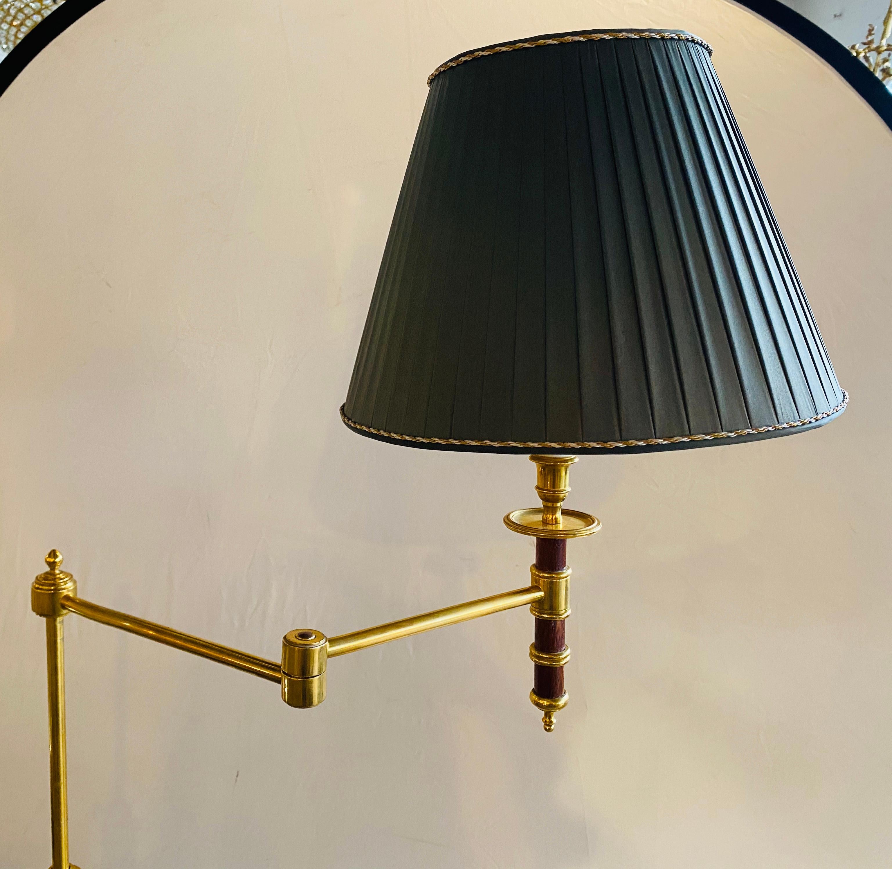 Mid-Century Modern Decorator Floor or Standing Lamp, Leather Pole with Brass Custom Shade