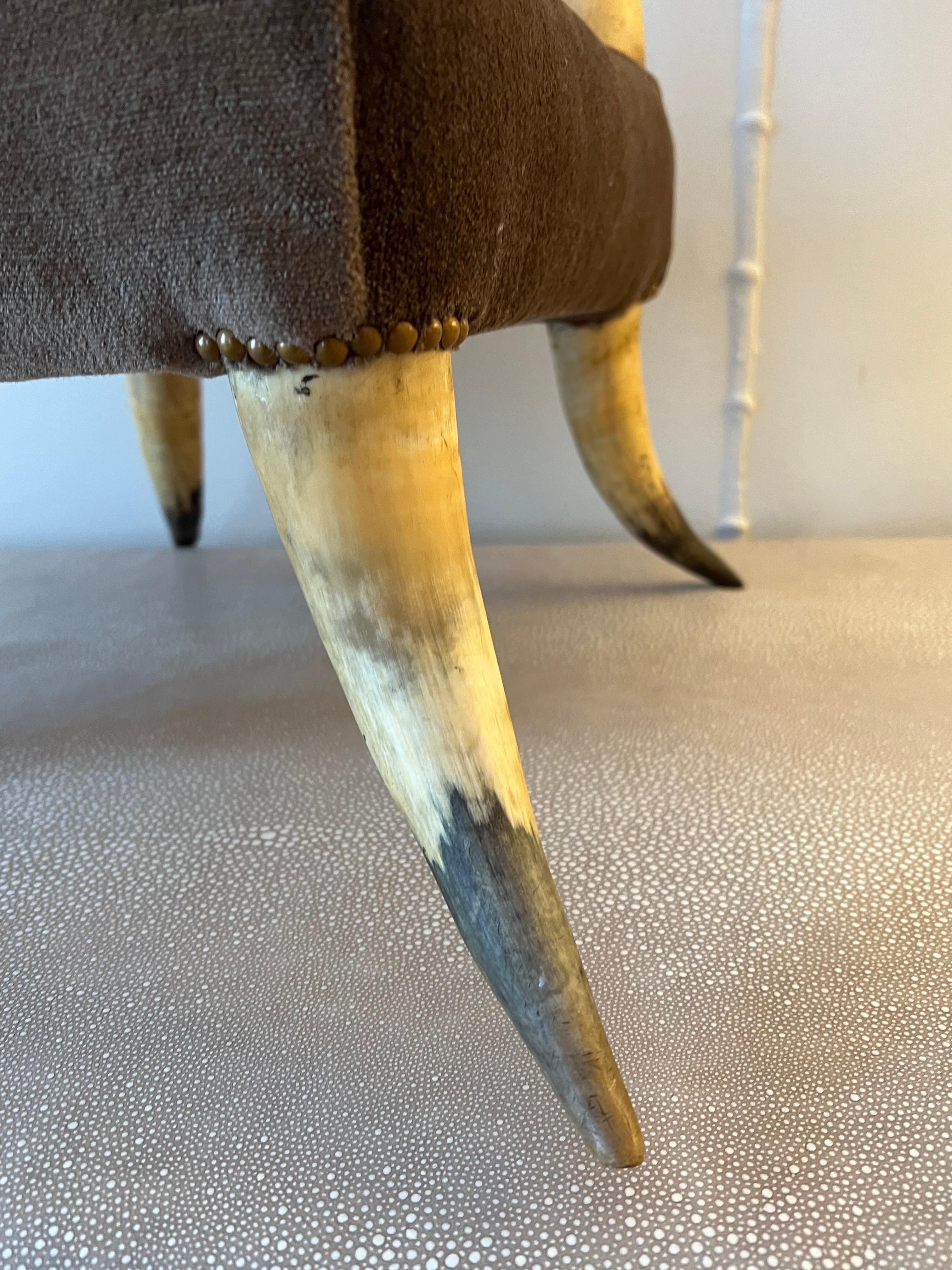 Ralph Lauren Style Horn Bench in Mohair with Bronze Nail Details 4