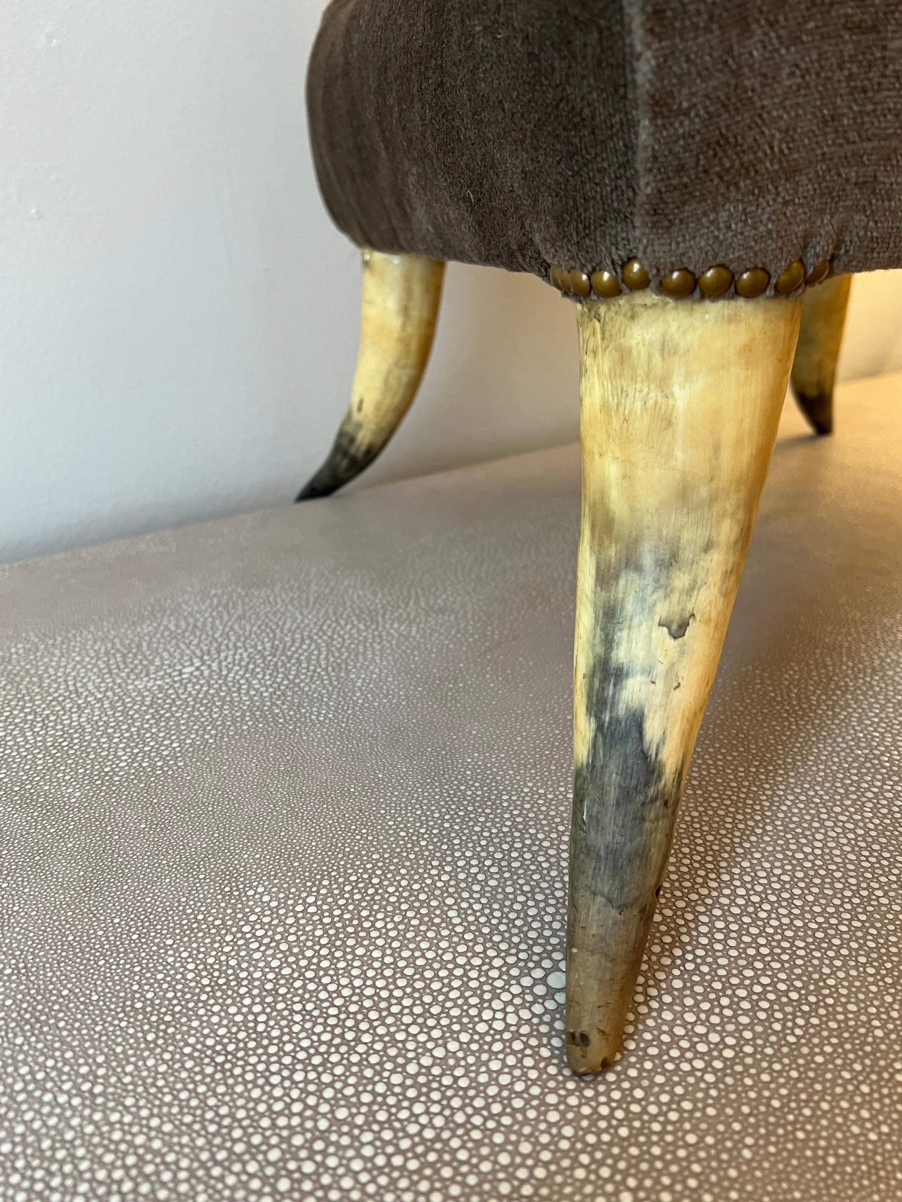Ralph Lauren Style Horn Bench in Mohair with Bronze Nail Details 5