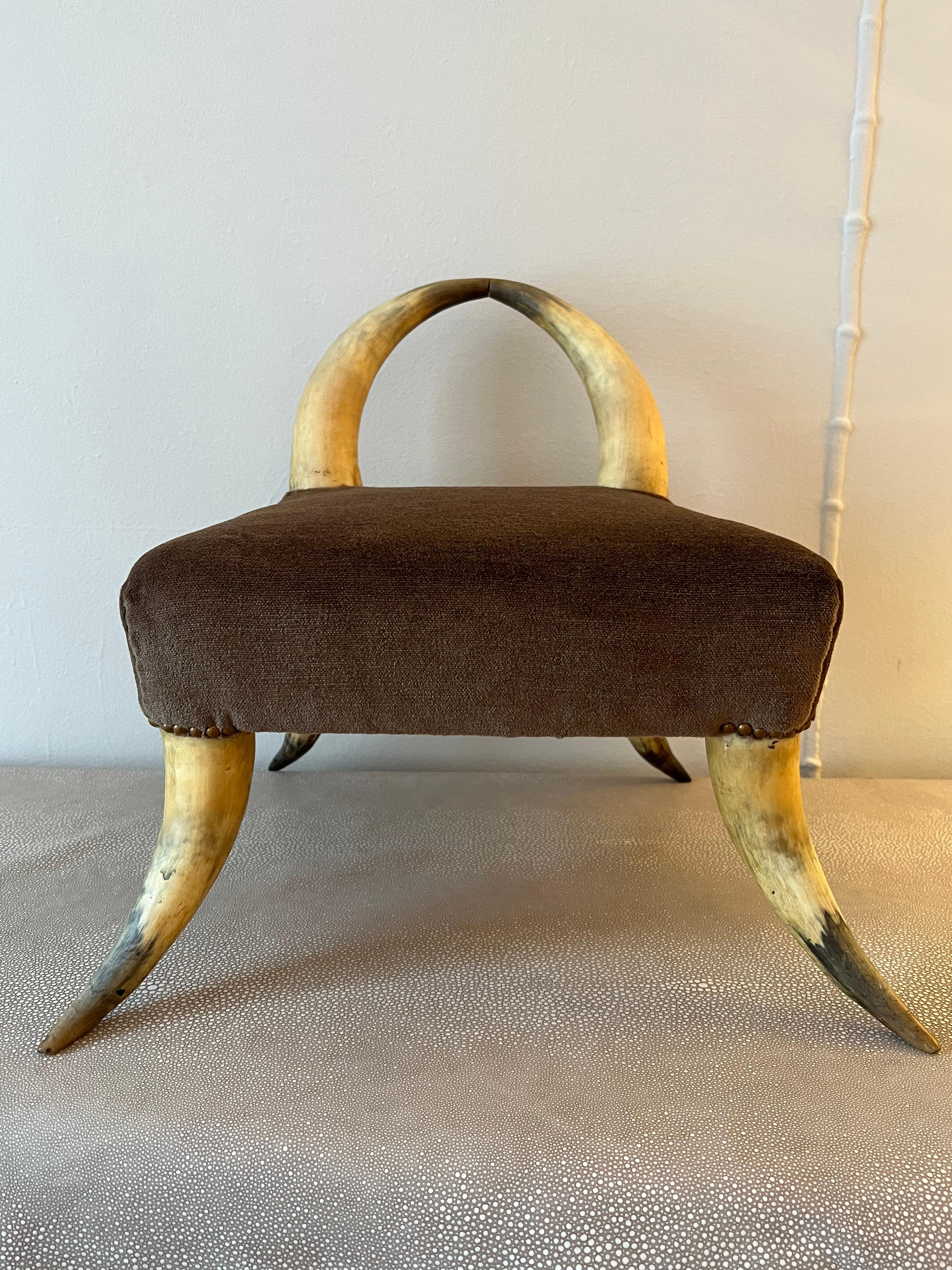 Ralph Lauren Style Horn Bench in Mohair with Bronze Nail Details 6