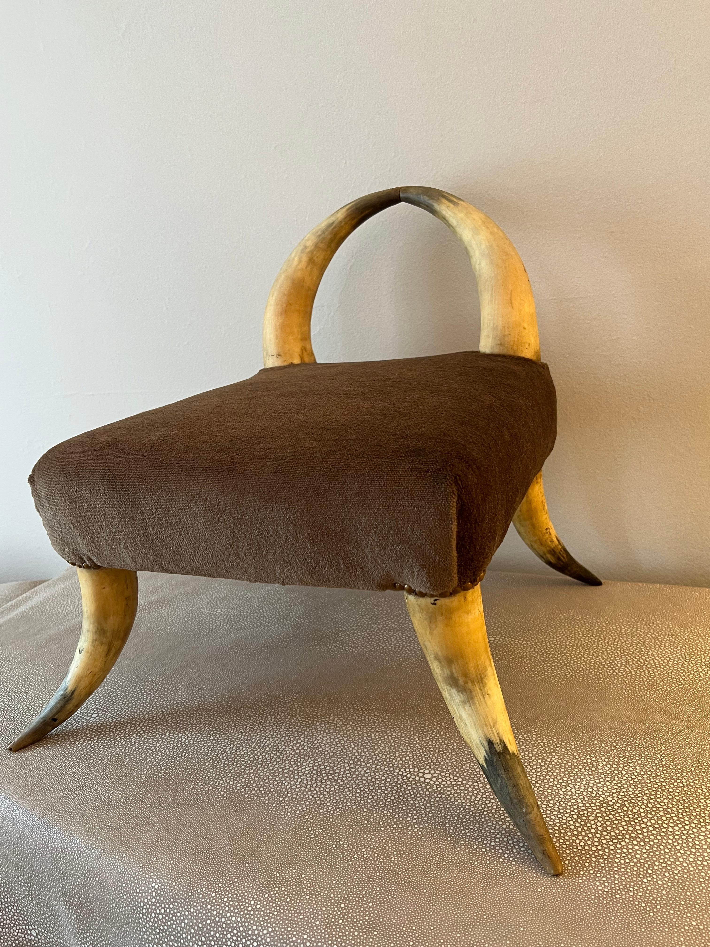 Ralph Lauren Style Horn Bench in Mohair with Bronze Nail Details 7