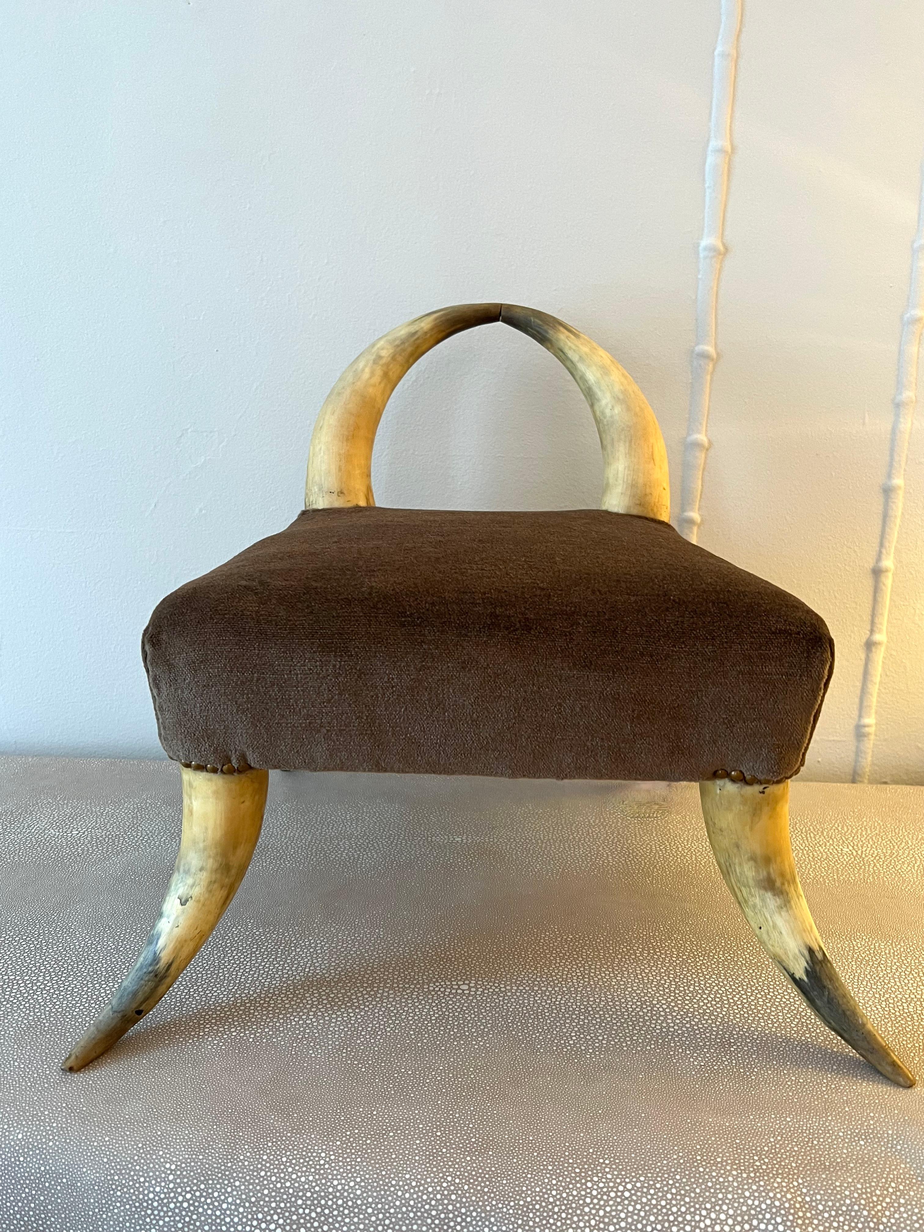 Ralph Lauren Style Horn Bench in Mohair with Bronze Nail Details 1