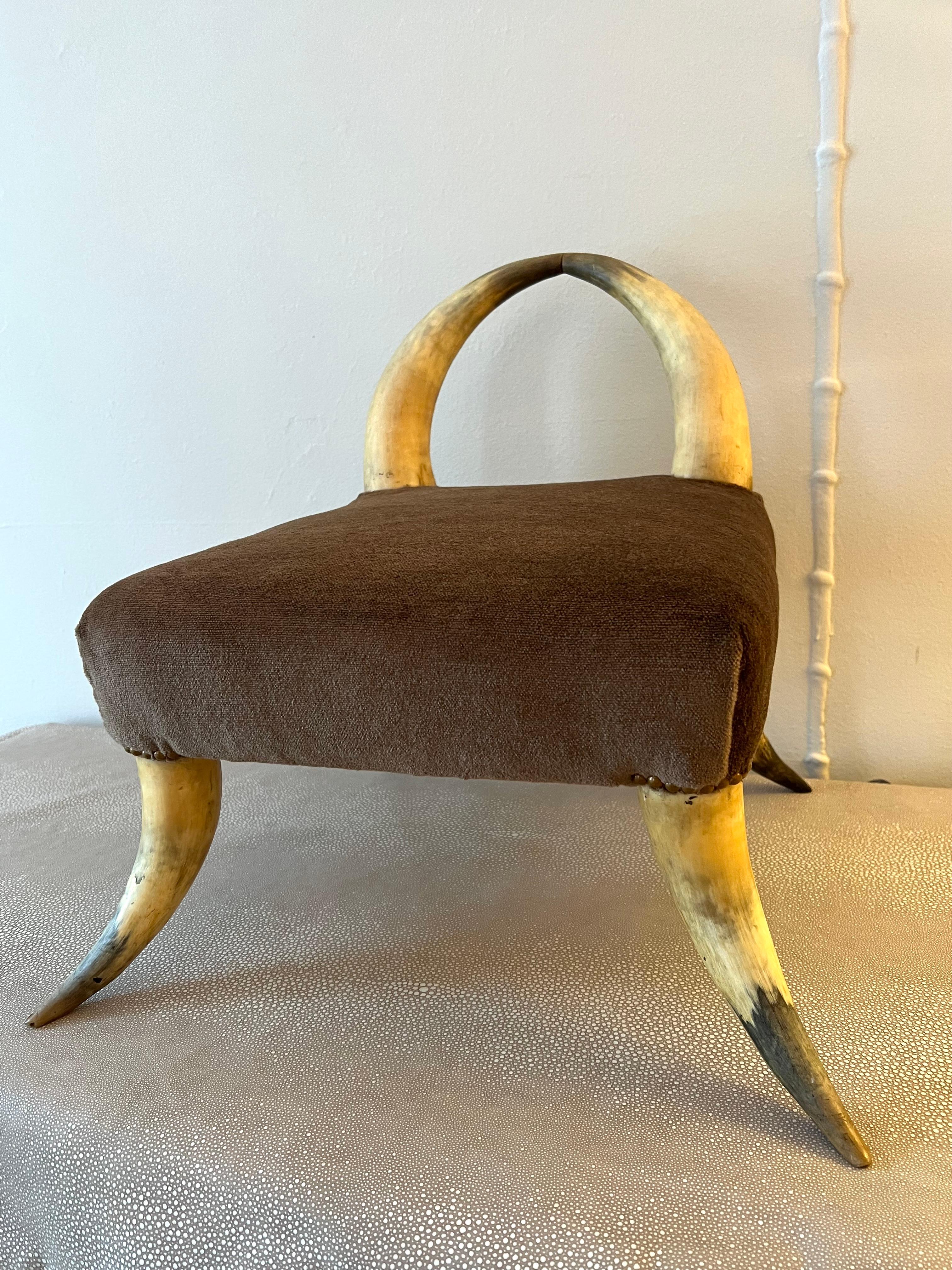 Ralph Lauren Style Horn Bench in Mohair with Bronze Nail Details 2