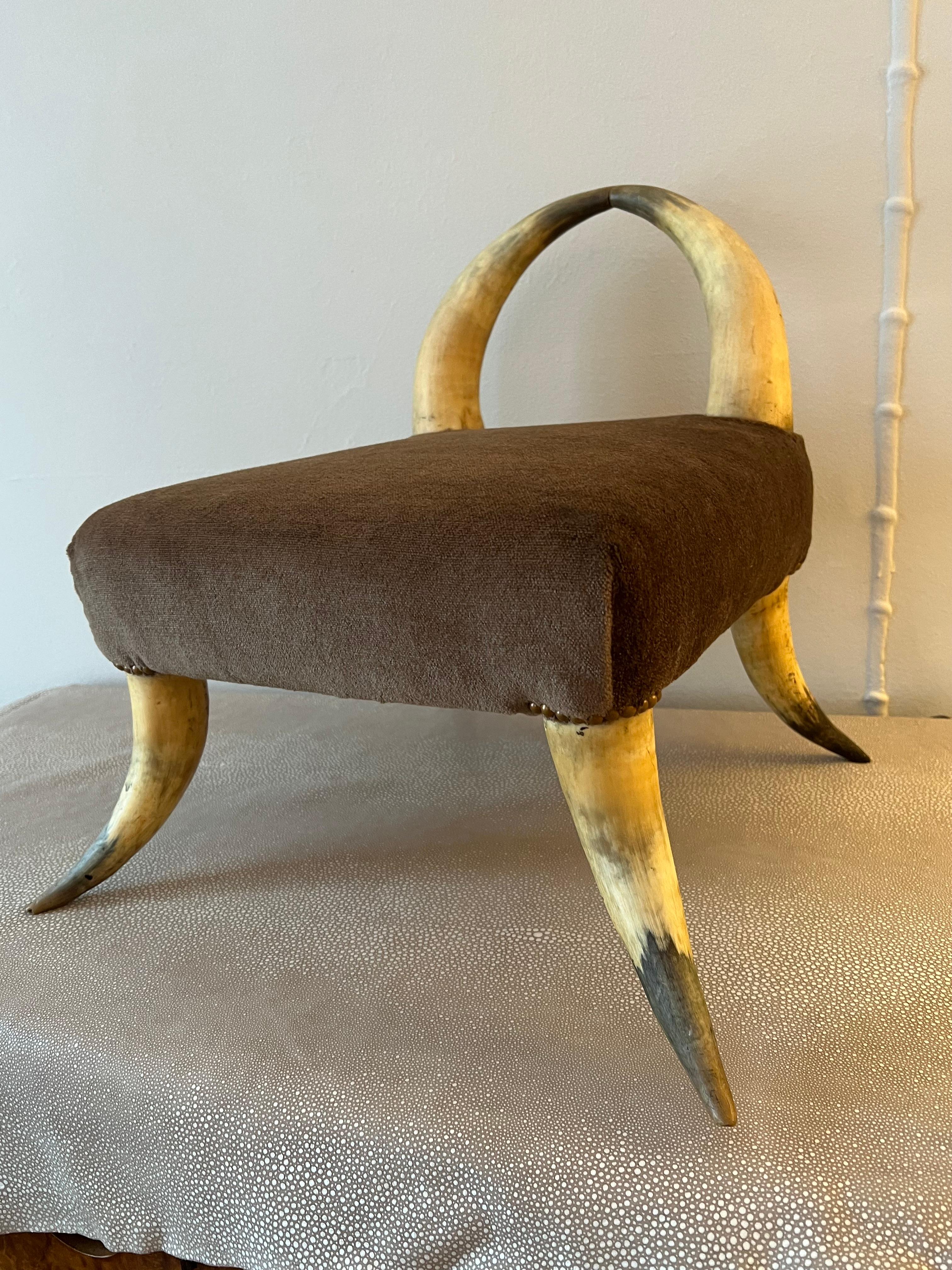 Ralph Lauren Style Horn Bench in Mohair with Bronze Nail Details 3