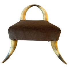 Ralph Lauren Style Horn Bench in Mohair with Bronze Nail Details