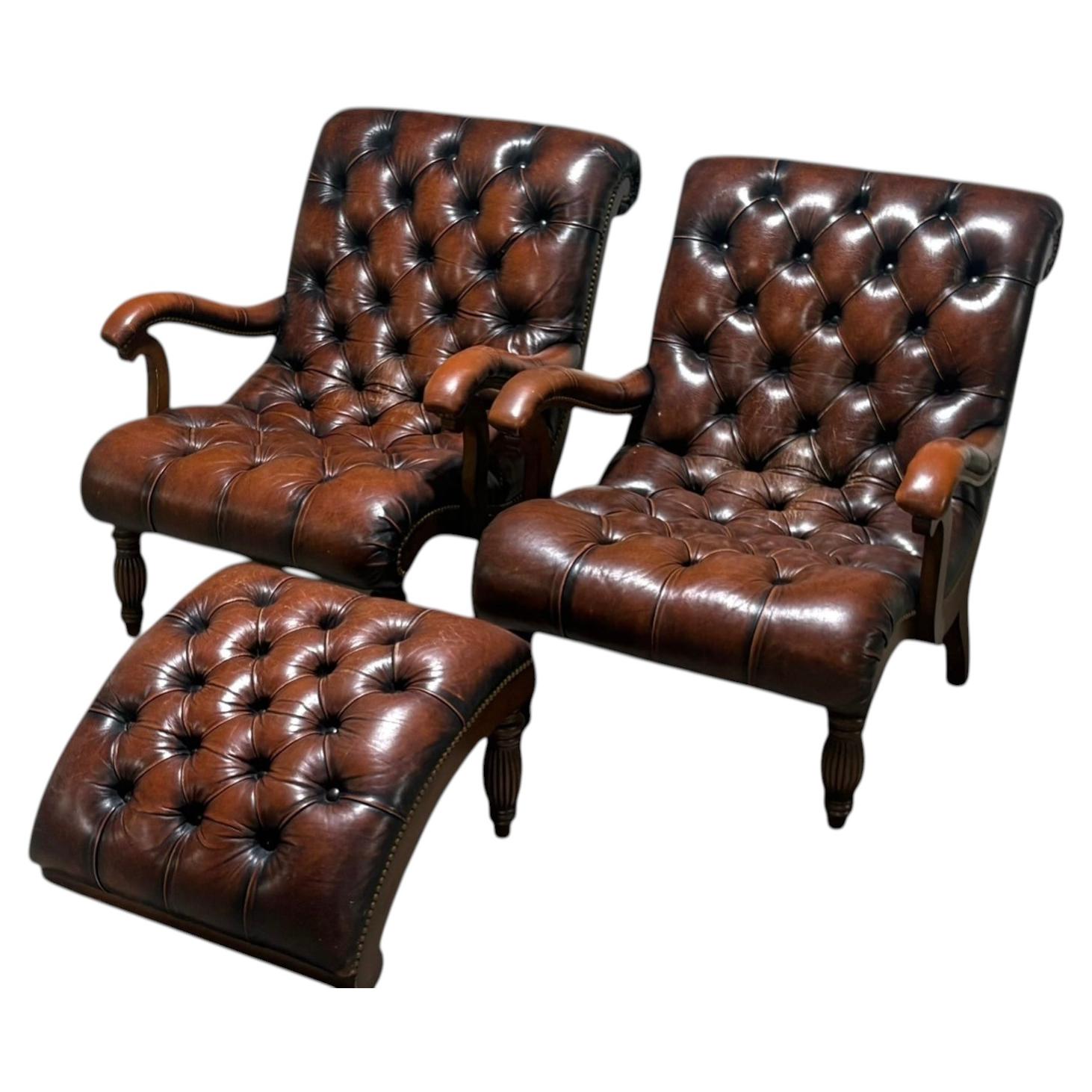 Ralph Lauren Style Leather Lounge Chairs