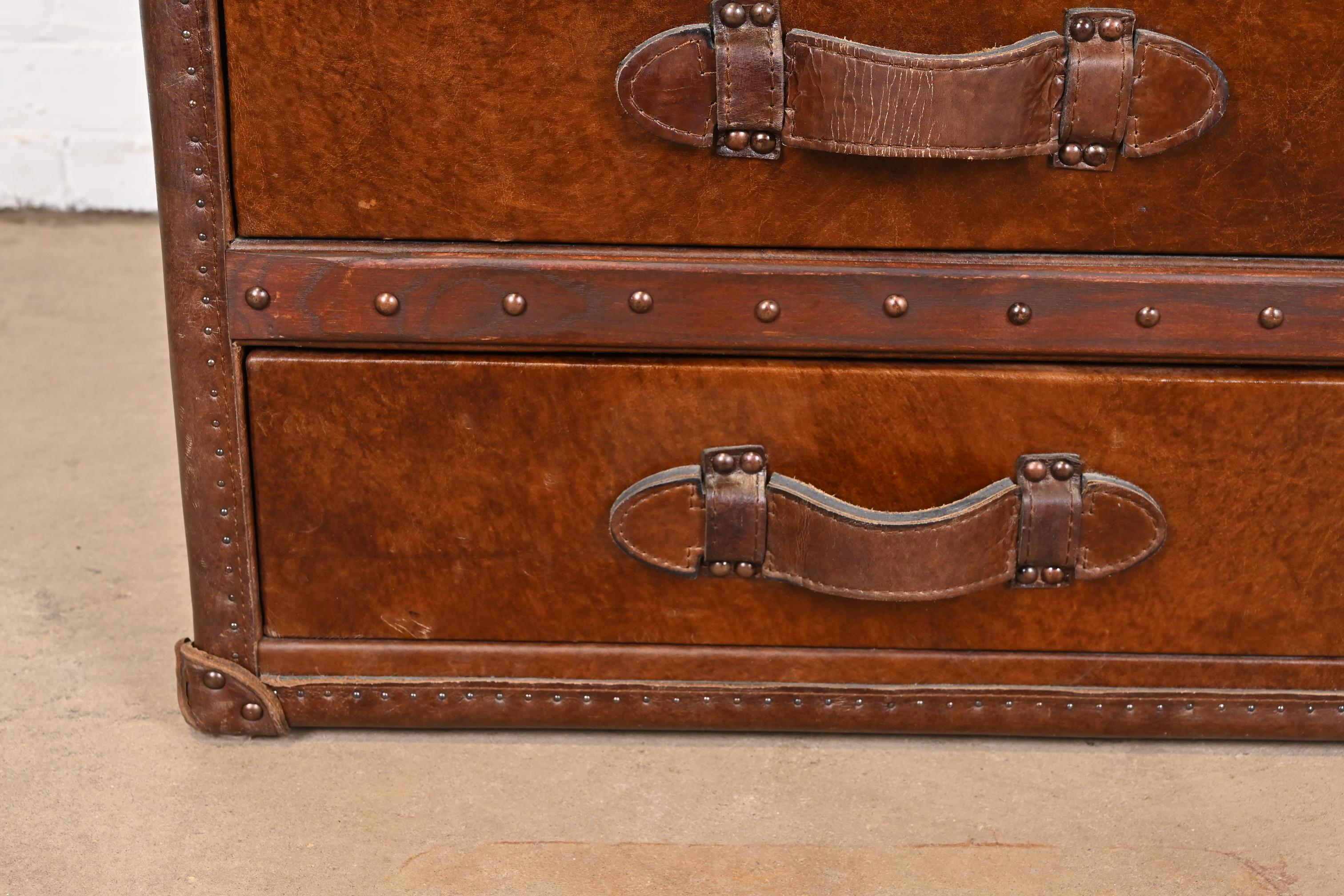 Ralph Lauren Style Leather Wrapped Trunk Form Bedside Chests, Pair 5