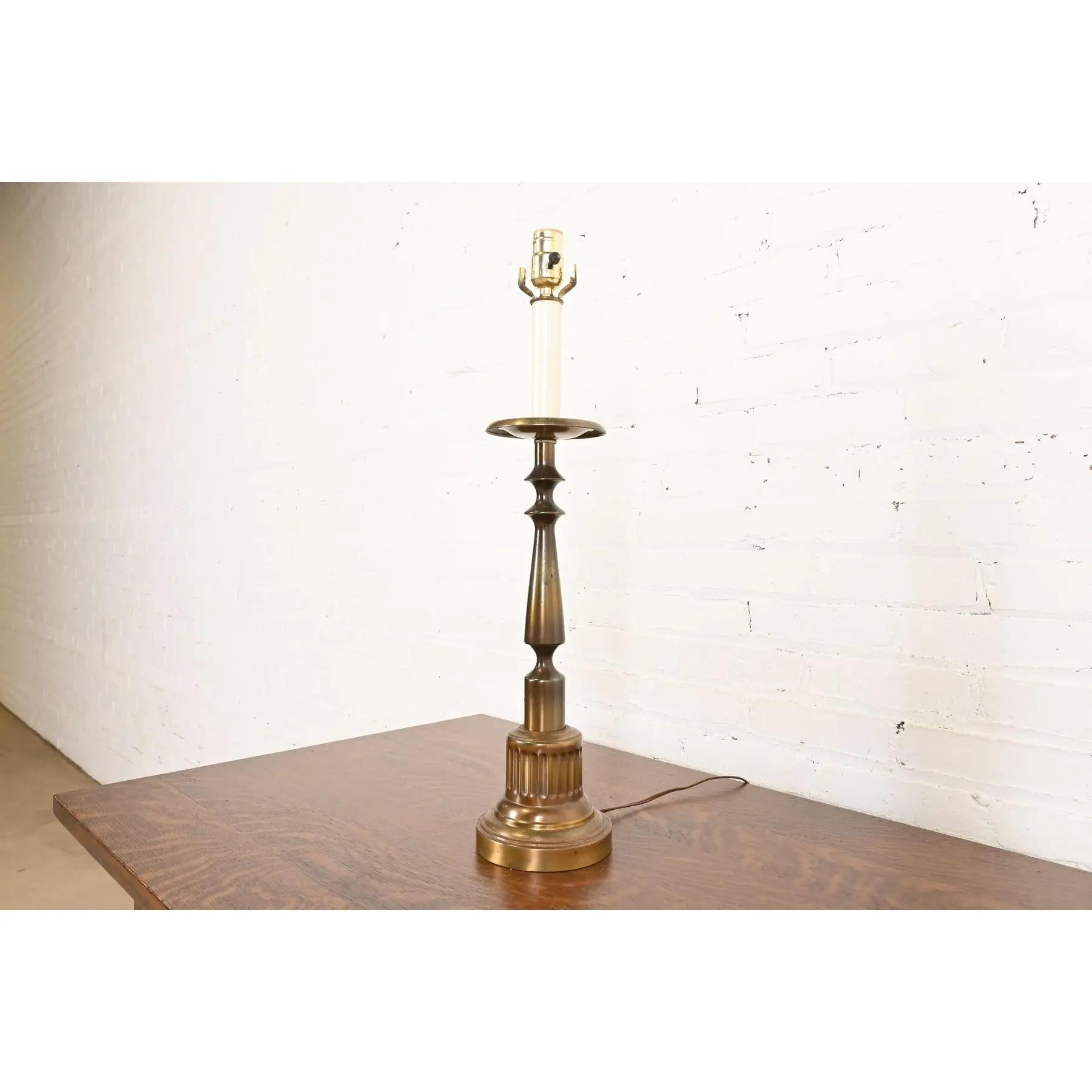 Mid-Century Modern Ralph Lauren Style Mid-Century Hollywood Regency Brass Candlestick Table Lamp For Sale