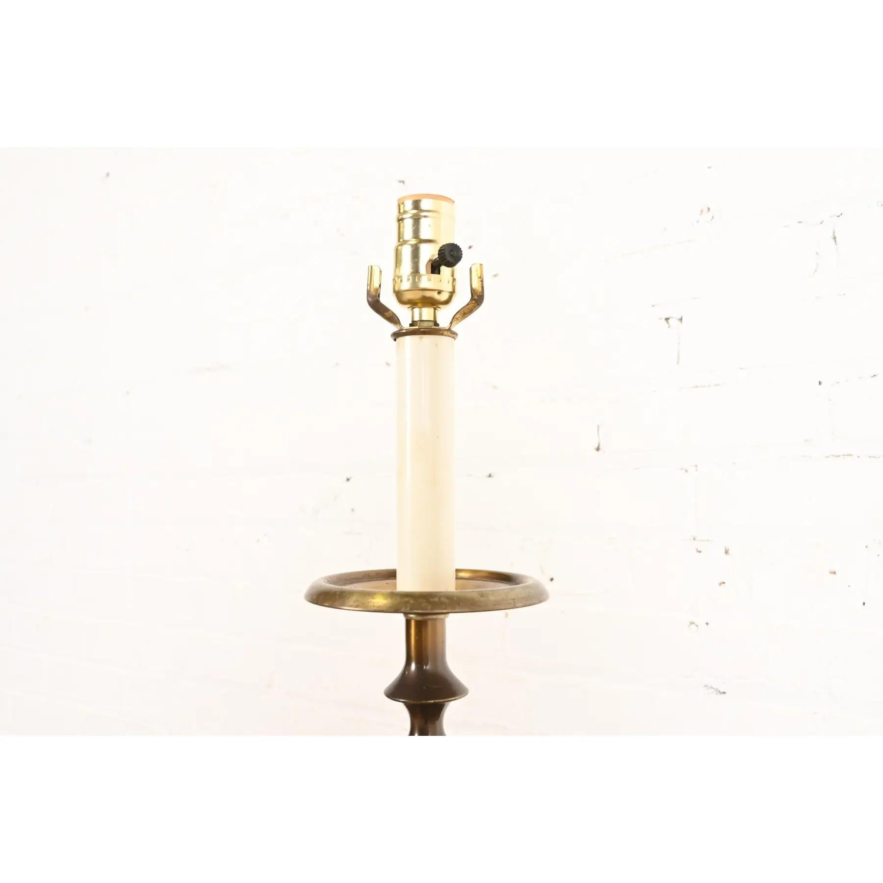 Ralph Lauren Style Mid-Century Hollywood Regency Brass Candlestick Table Lamp For Sale 1