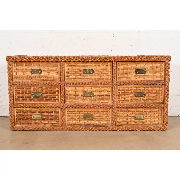 Ralph Lauren Style Organic Modern Woven Rattan Triple Dresser or Credenza  at 1stDibs