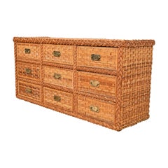 Cassettiera o credenza tripla in rattan intrecciato in stile organico moderno di Ralph Lauren