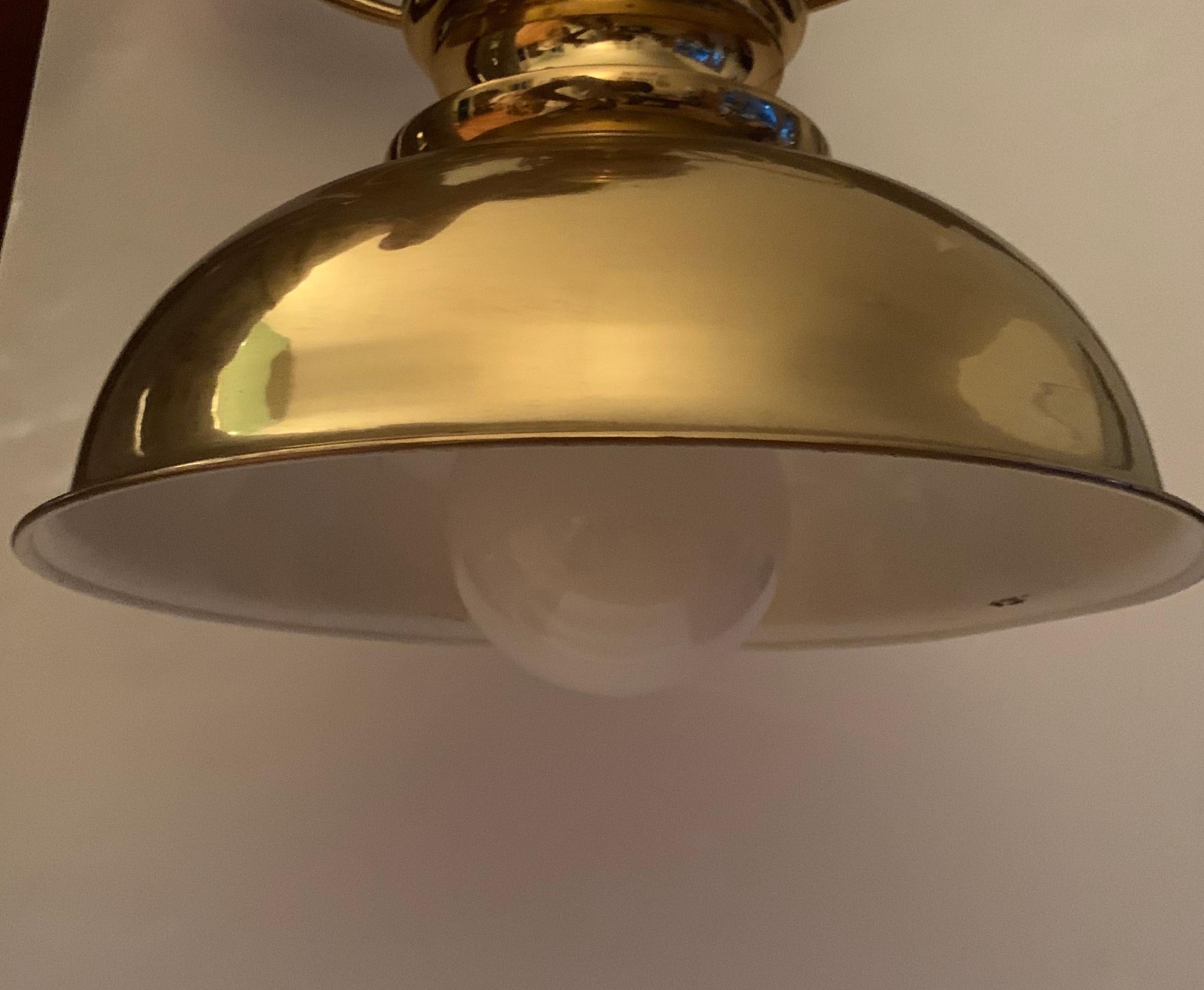Late 20th Century Ralph Lauren Style Polished Brass Billiard Style Light Fixture For Sale