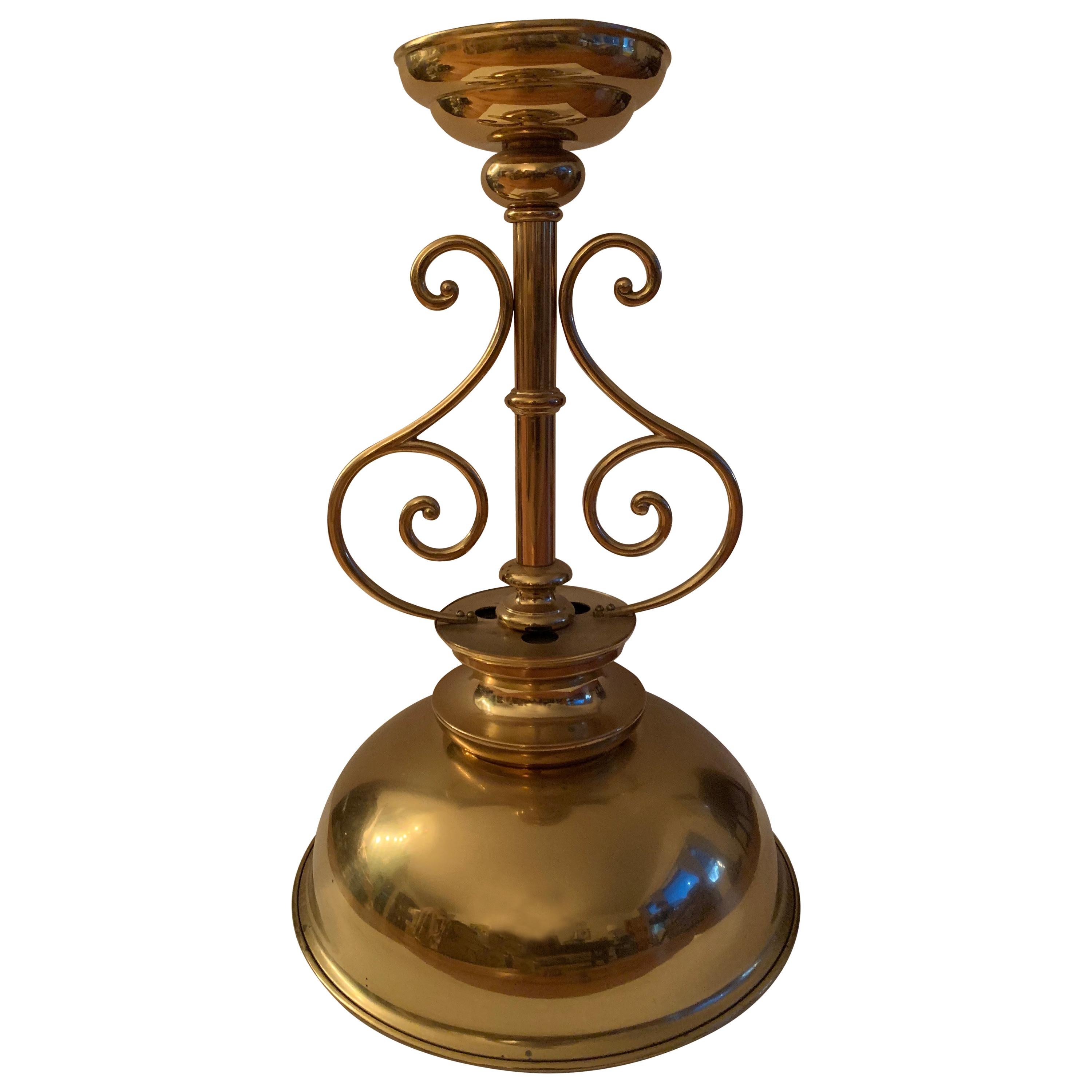 Ralph Lauren Style Polished Brass Billiard Style Light Fixture For Sale