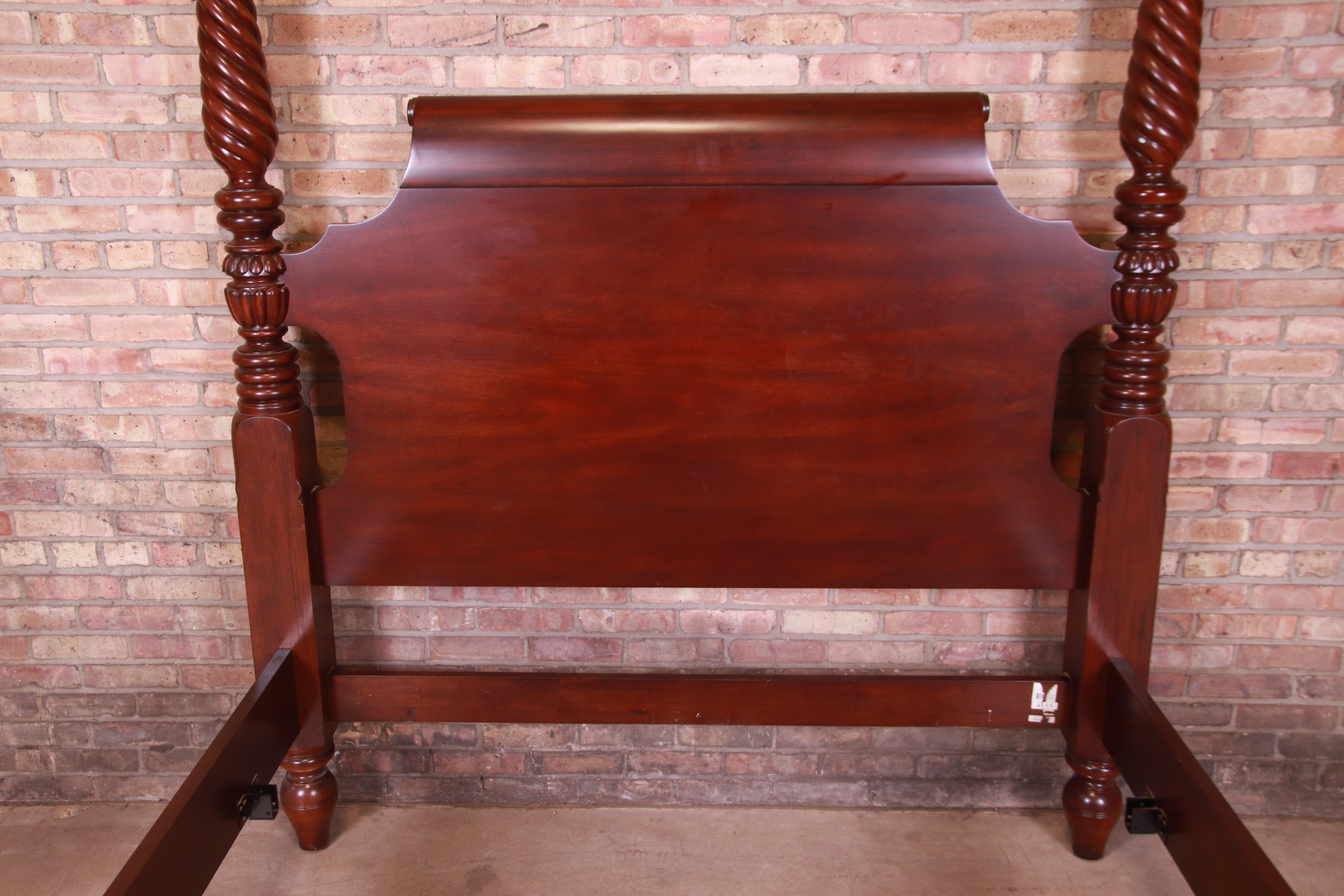 British Colonial Ralph Lauren Style Queen Size Carved Mahogany Poster Bed