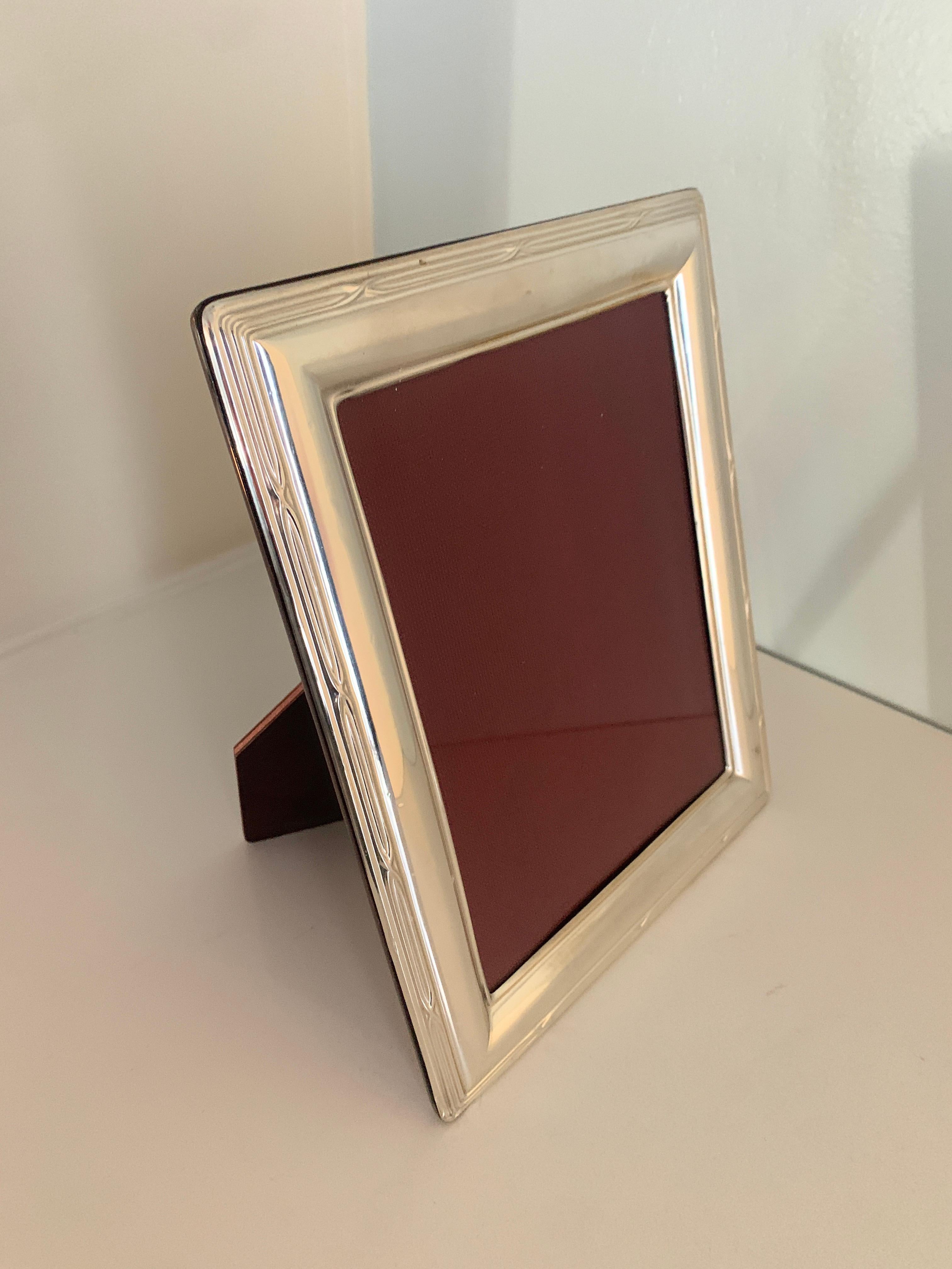 Modern Ralph Lauren Style Sterling Silver Picture Frame Lacquered Wood Back Support