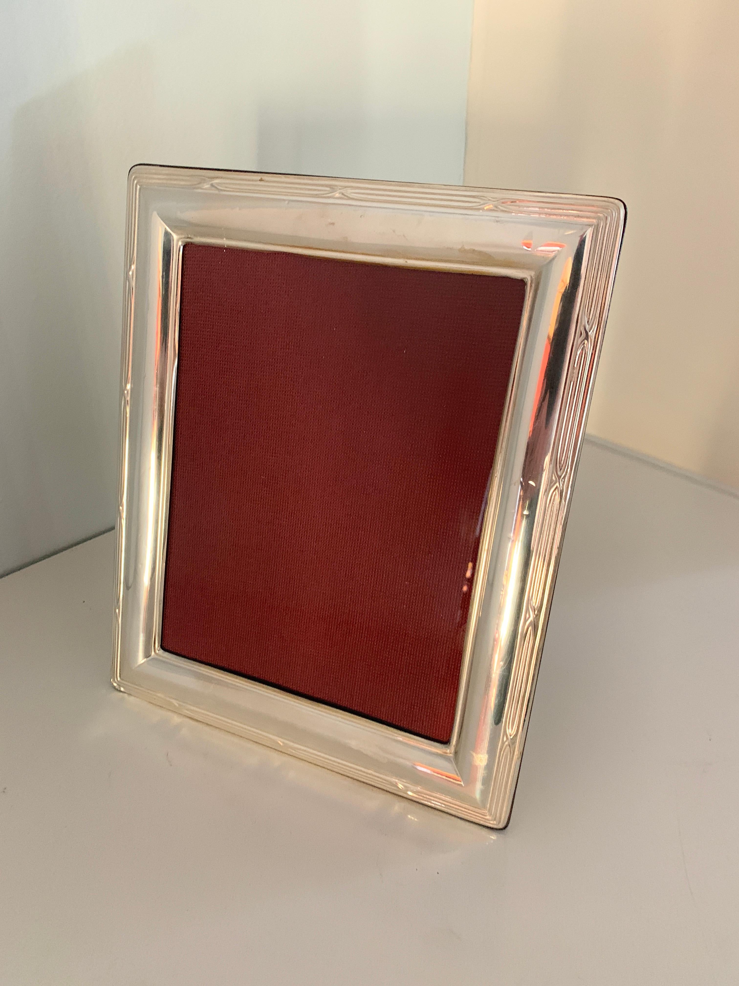 Ralph Lauren Style Sterling Silver Picture Frame Lacquered Wood Back Support In Good Condition In Los Angeles, CA