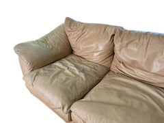 Ralph Lauren Style Vintage Leather Creamy Tan Couch Leather Sofa by Leathercraft