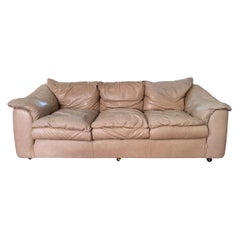 Ralph Lauren Style Vintage Leather Creamy Tan Couch Leather Sofa by Leathercraft