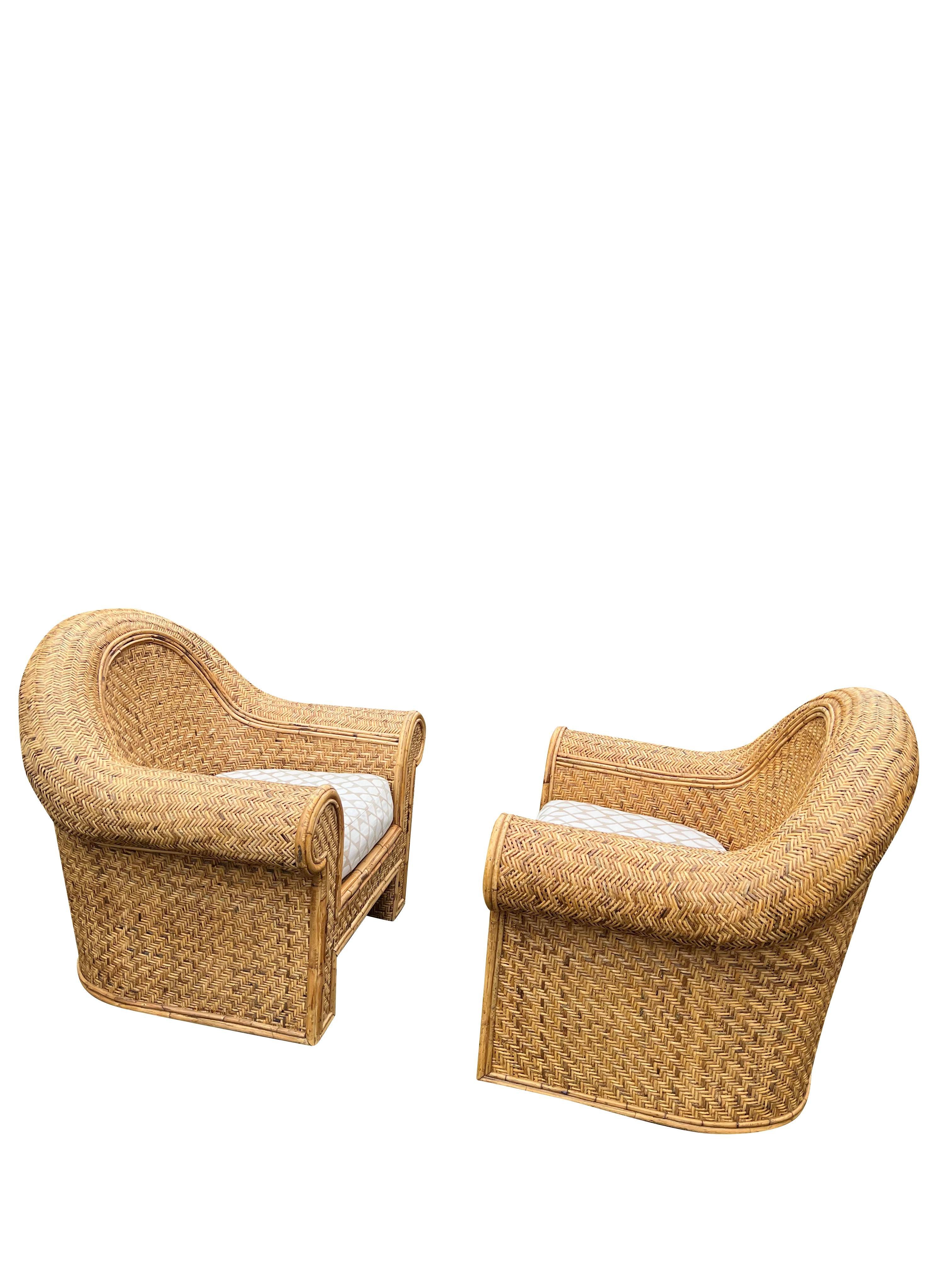 Sedie in vimini di rattan intrecciato stile Ralph Lauren in stile Boho Chic costiero a coppia in vendita 4
