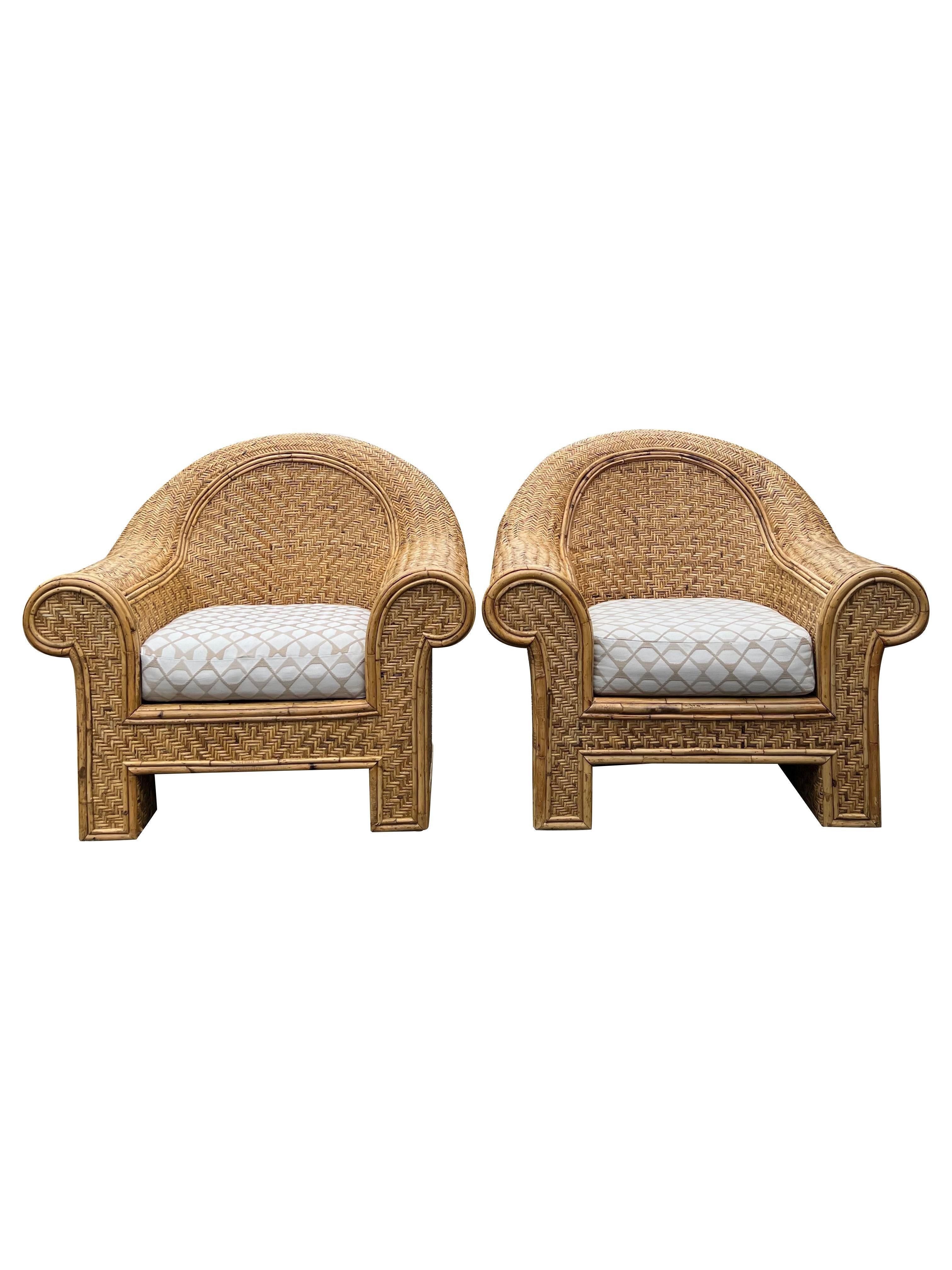 Americano Sedie in vimini di rattan intrecciato stile Ralph Lauren in stile Boho Chic costiero a coppia in vendita